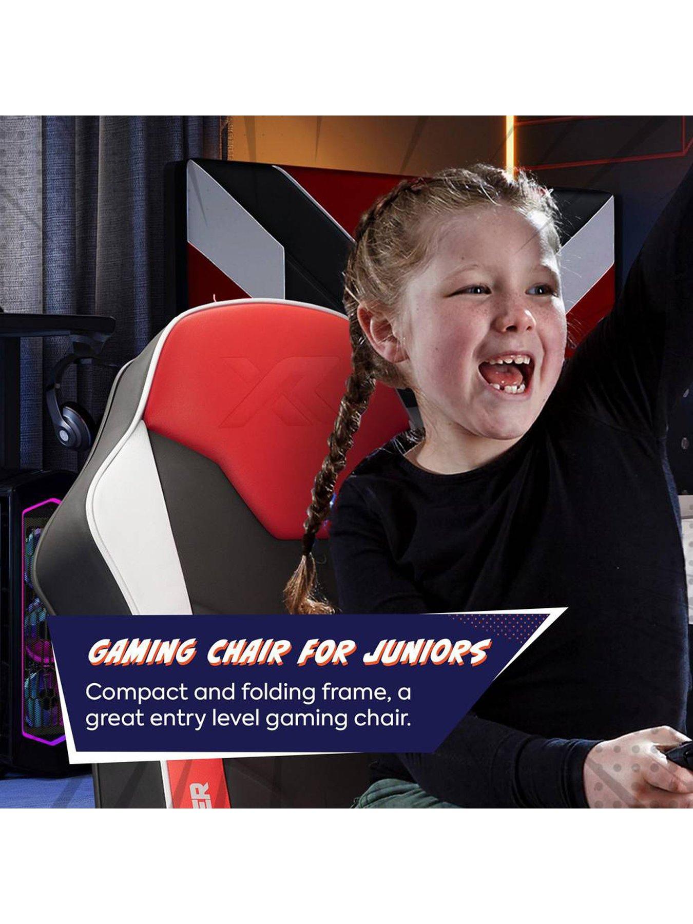  image of x-rocker-shadow-20-audio-floor-rocker-gaming-chair-for-kids-red-black