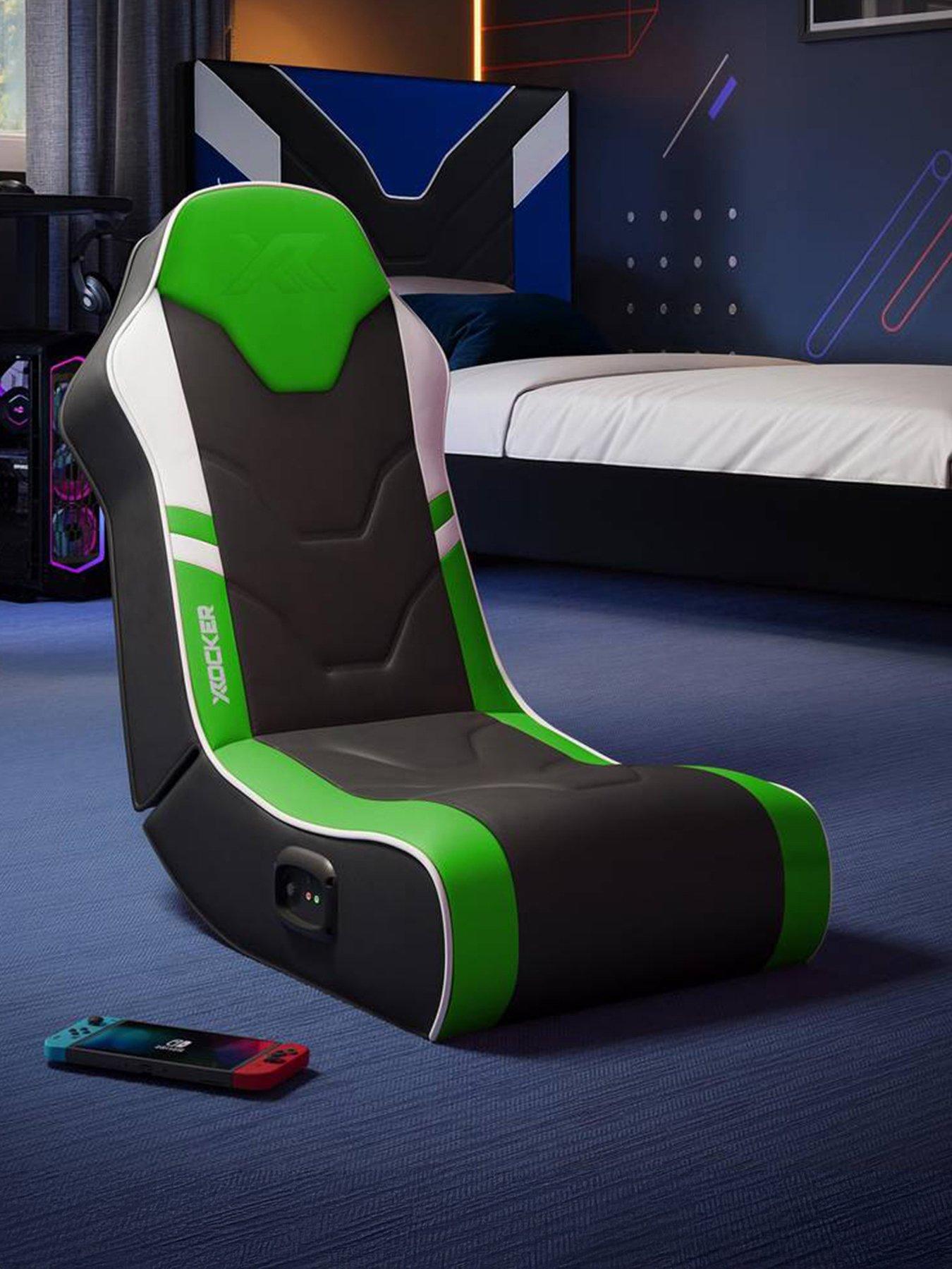 X Rocker Shadow 2.0 Audio Floor Rocker Gaming Chair for Kids - Green / Black