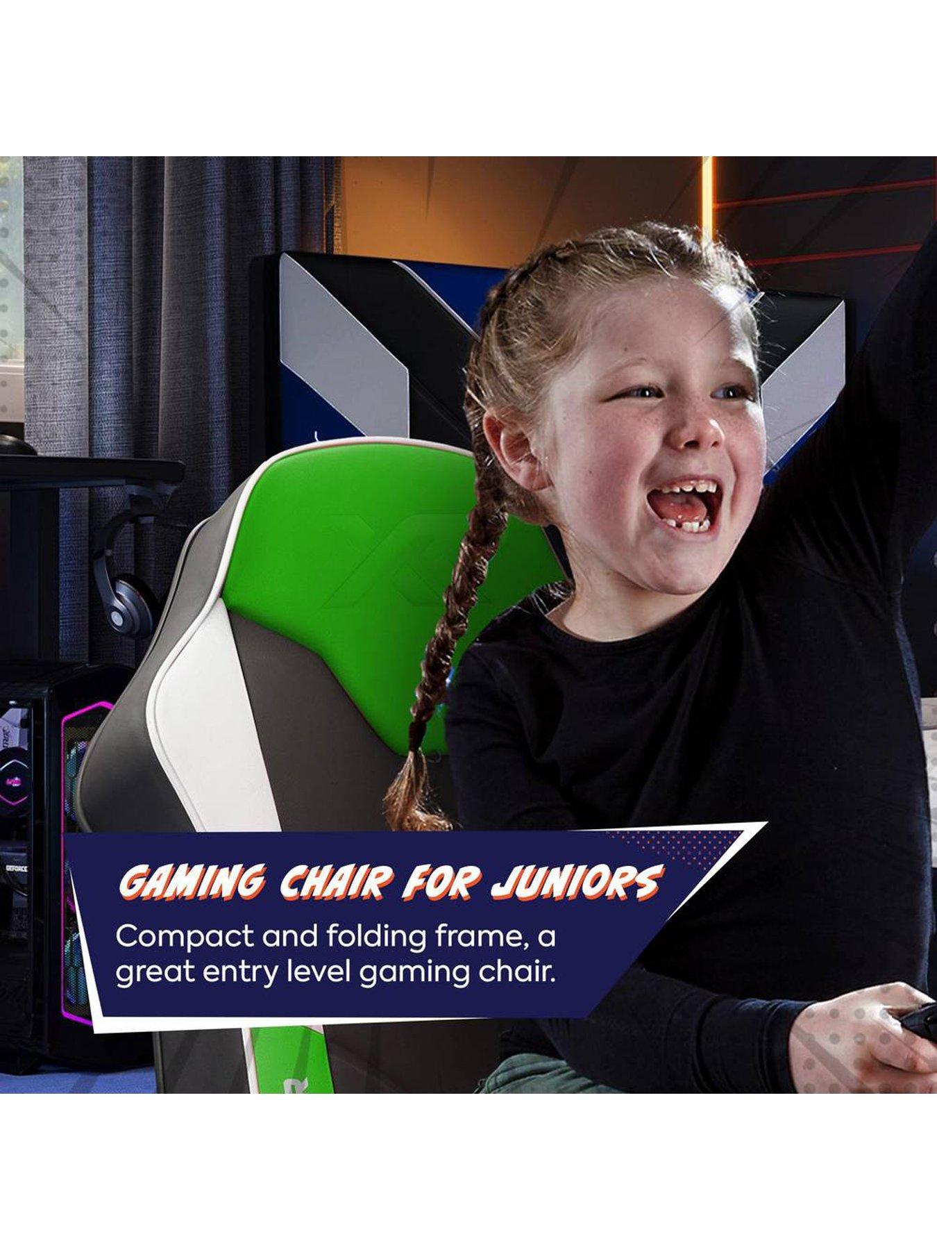  image of x-rocker-shadow-20-audio-floor-rocker-gaming-chair-for-kids-green-black