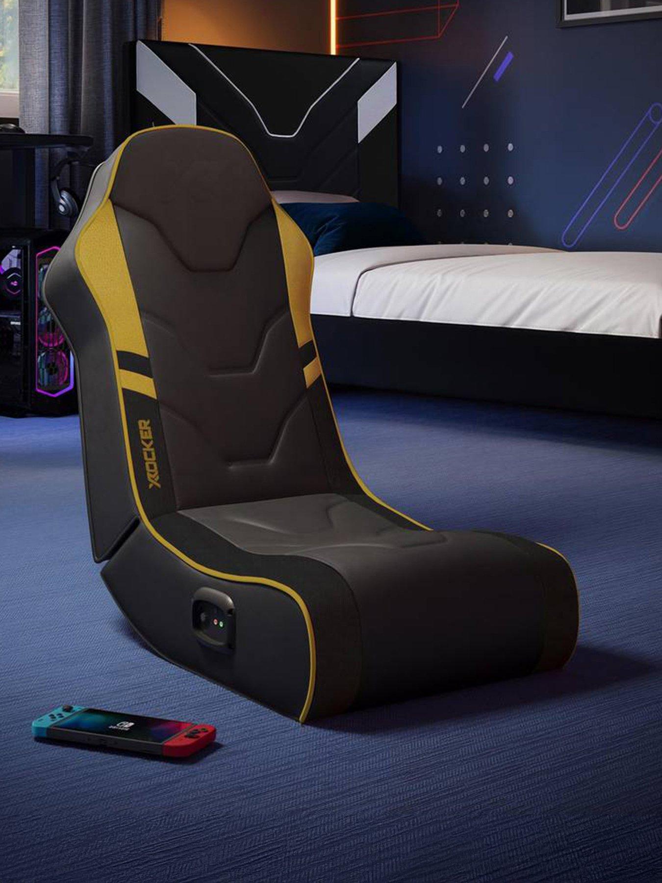 X Rocker Shadow 2.0 Audio Floor Rocker Gaming Chair for Kids - Gold / Black