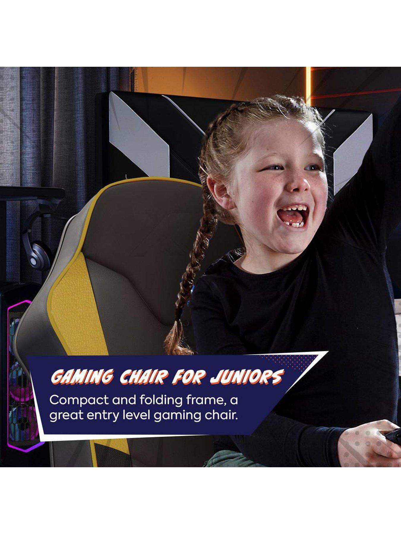  image of x-rocker-shadow-20-audio-floor-rocker-gaming-chair-for-kids-gold-black