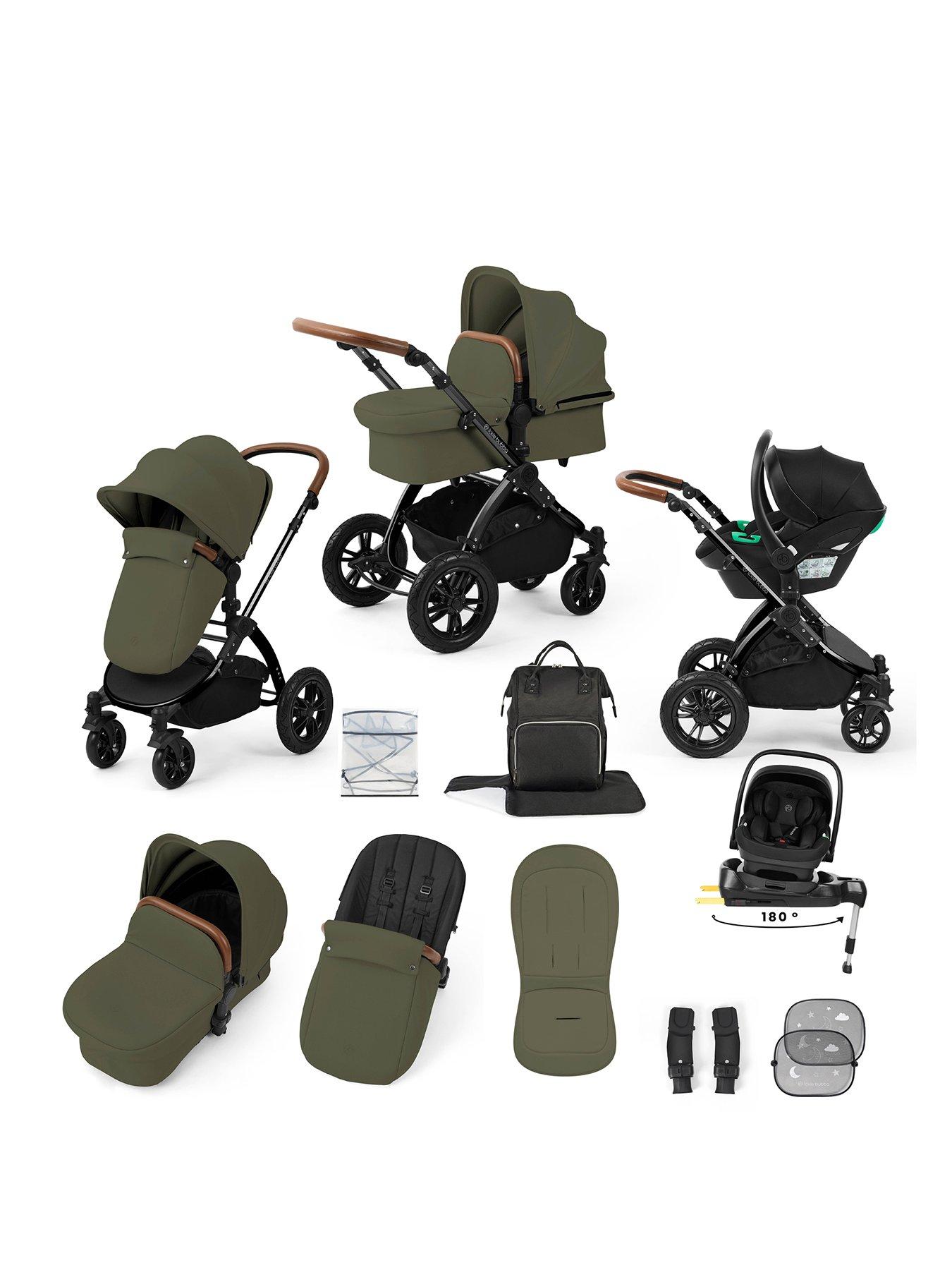 Ickle Bubba Stomp Luxe 12 Piece Travel System with i-Size Nimbus Car Seat & Spin ISOFIX Base - Black / Woodland / Tan