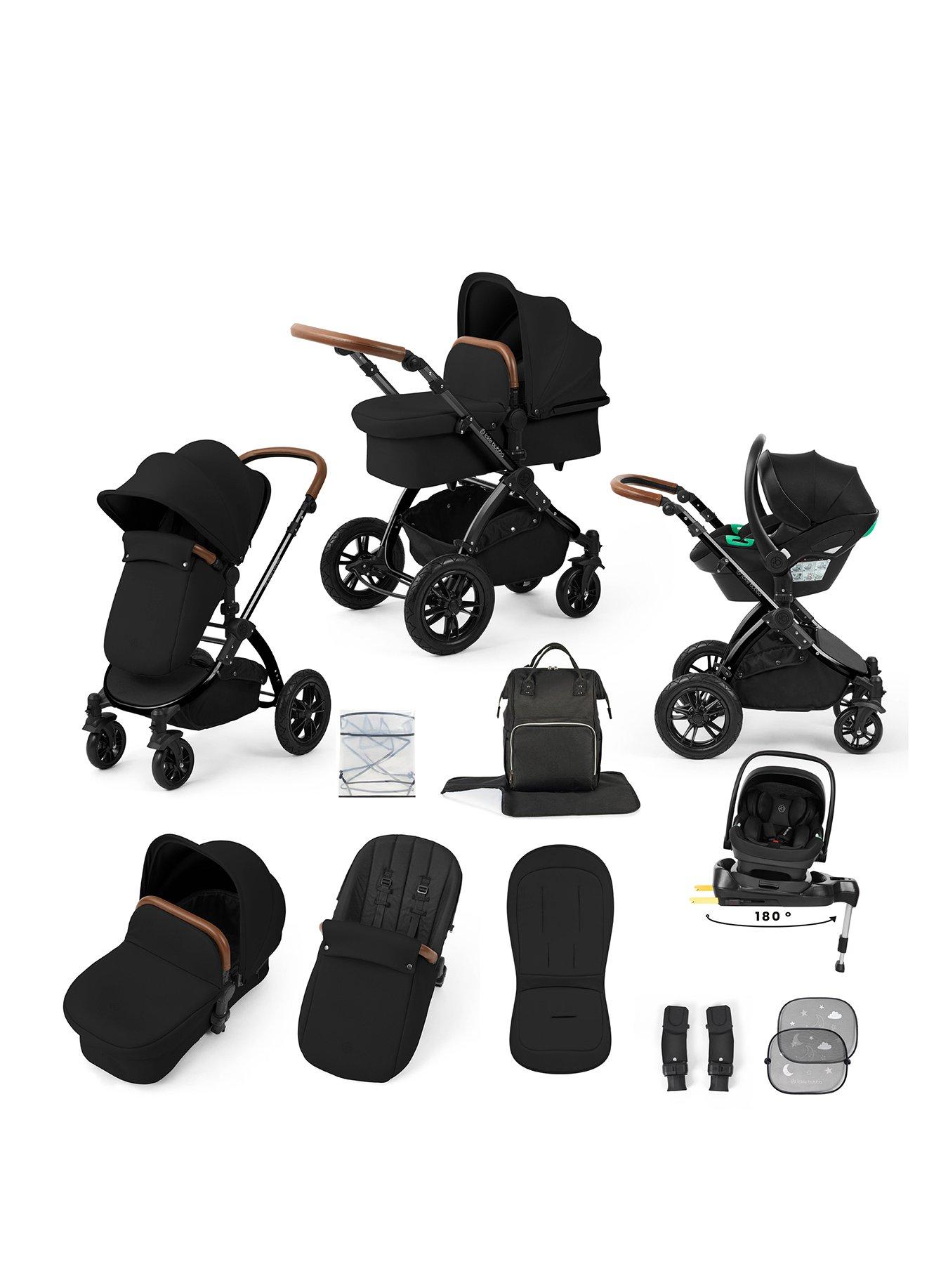 Image 1 of 7 of Ickle Bubba Stomp Luxe 12 Piece Travel System with i-Size Nimbus Car Seat & Spin ISOFIX Base - Black / Midnight / Tan