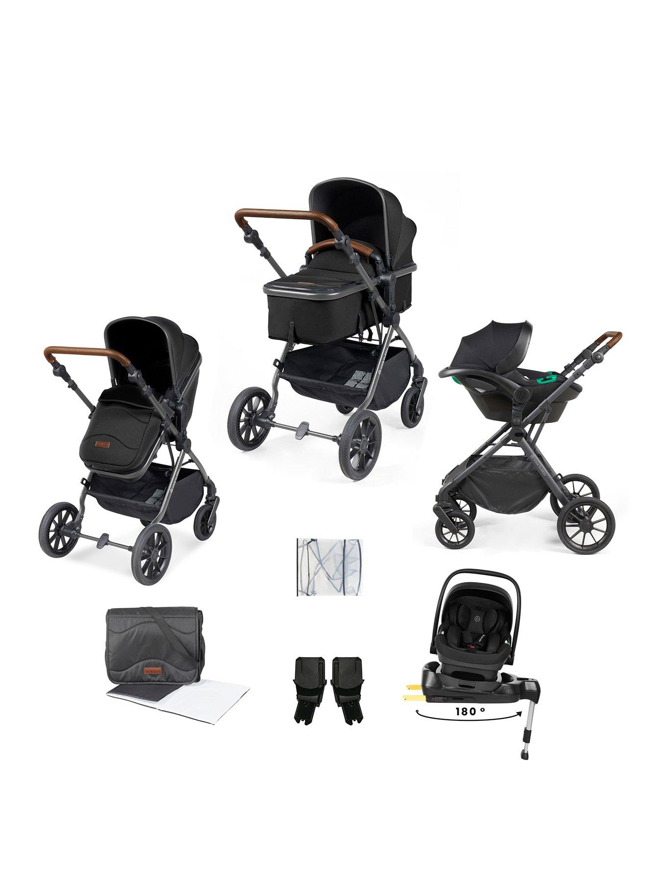 Ickle Bubba Cosmo 9 Piece Travel System with i-Size Nimbus Car Seat  &  Spin ISOFIX Base - Gunmetal / Black / Tan