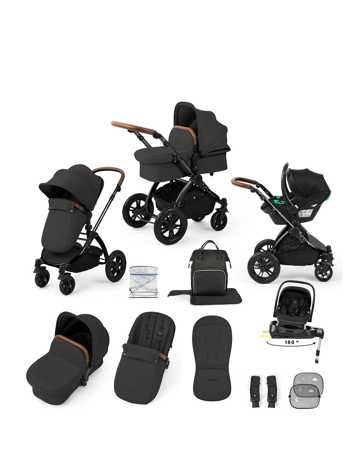 Ickle Bubba Stomp Luxe 12 Piece Travel system with i-Size Nimbus Car Seat & Spin ISOFIX Base - Black / Charcoal Grey / Tan
