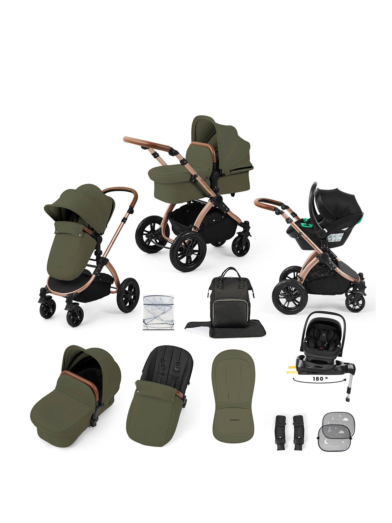 Ickle Bubba Stomp Luxe 12 Piece Travel System with i-Size Nimbus Car Seat & Spin ISOFIX Base - Bronze / Woodland / Tan