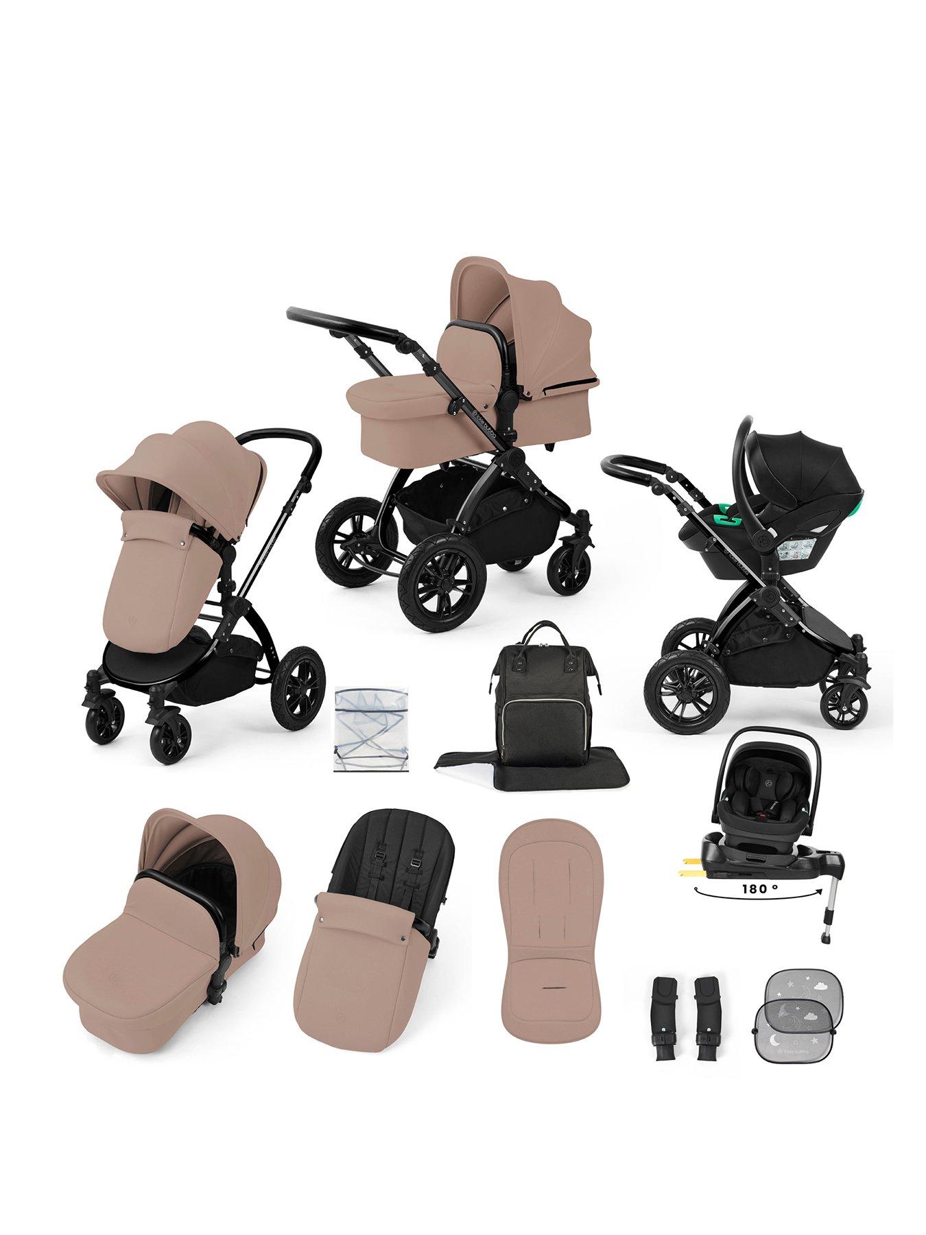 Ickle Bubba Stomp Luxe 12 Piece Travel System with i-Size Nimbus Car Seat & Spin ISOFIX Base - Black / Desert / Black