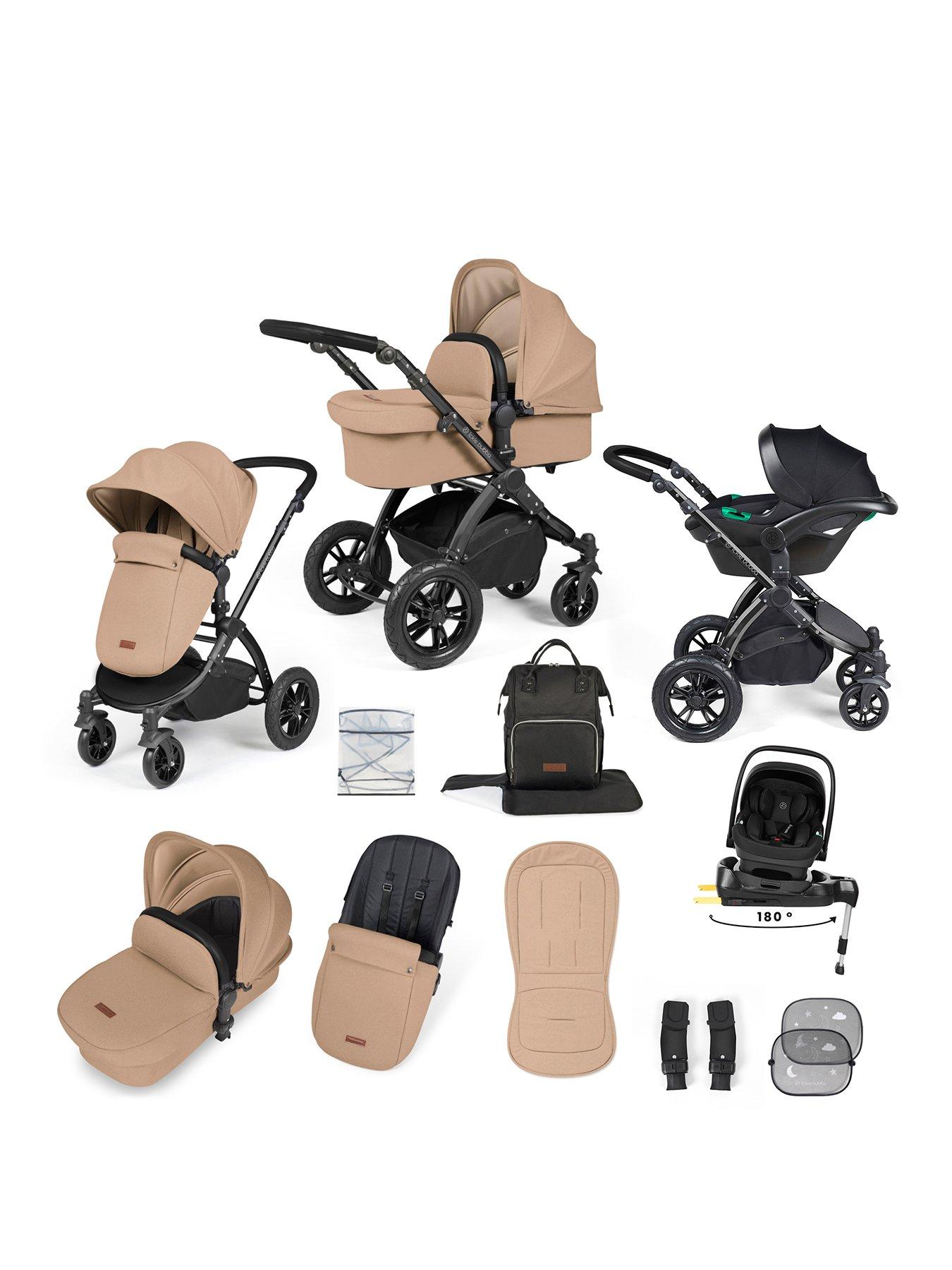 Image 1 of 7 of Ickle Bubba Stomp Luxe 12 Piece Travel System with i-Size Nimbus Car Seat & Spin ISOFIX Base - Black / Desert / Black