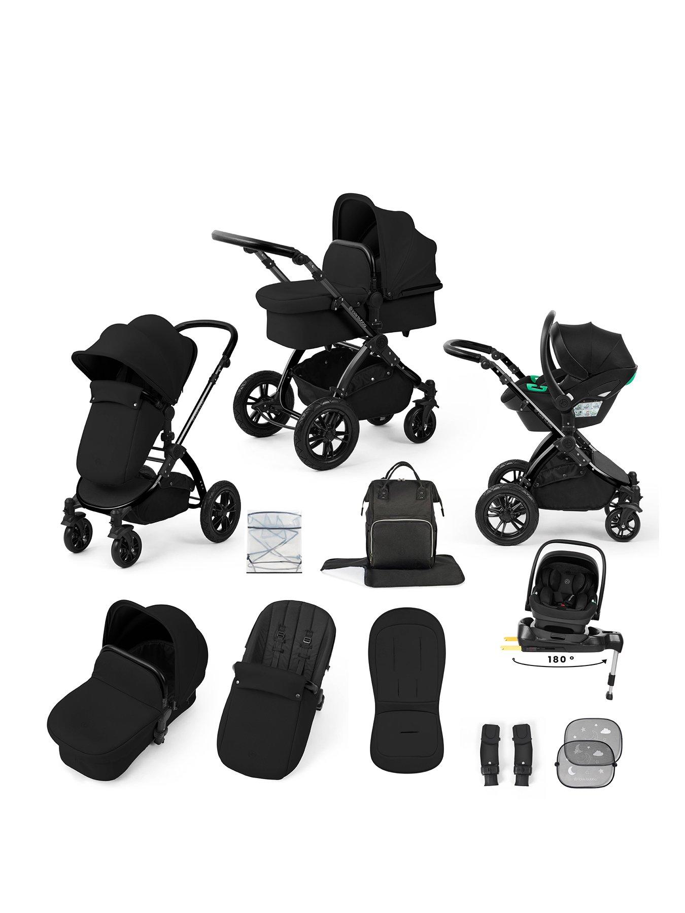 Ickle Bubba Stomp Luxe 12 Piece Travel System with i-Size Nimbus Car Seat & Spin ISOFIX Base - Black / Midnight / Black