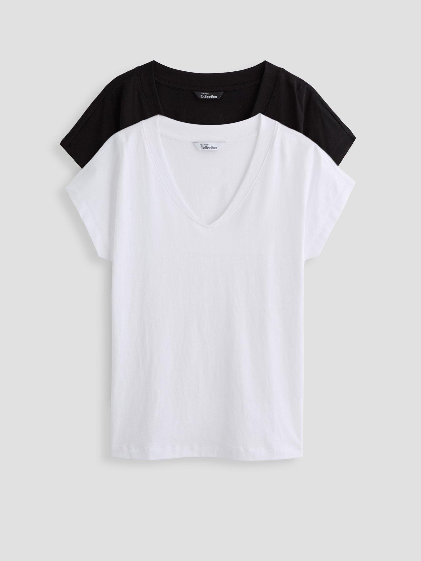 Image 1 of 7 of The Very Collection Womens 2 Pack V-Neck Cotton T-Shirts - Black/White