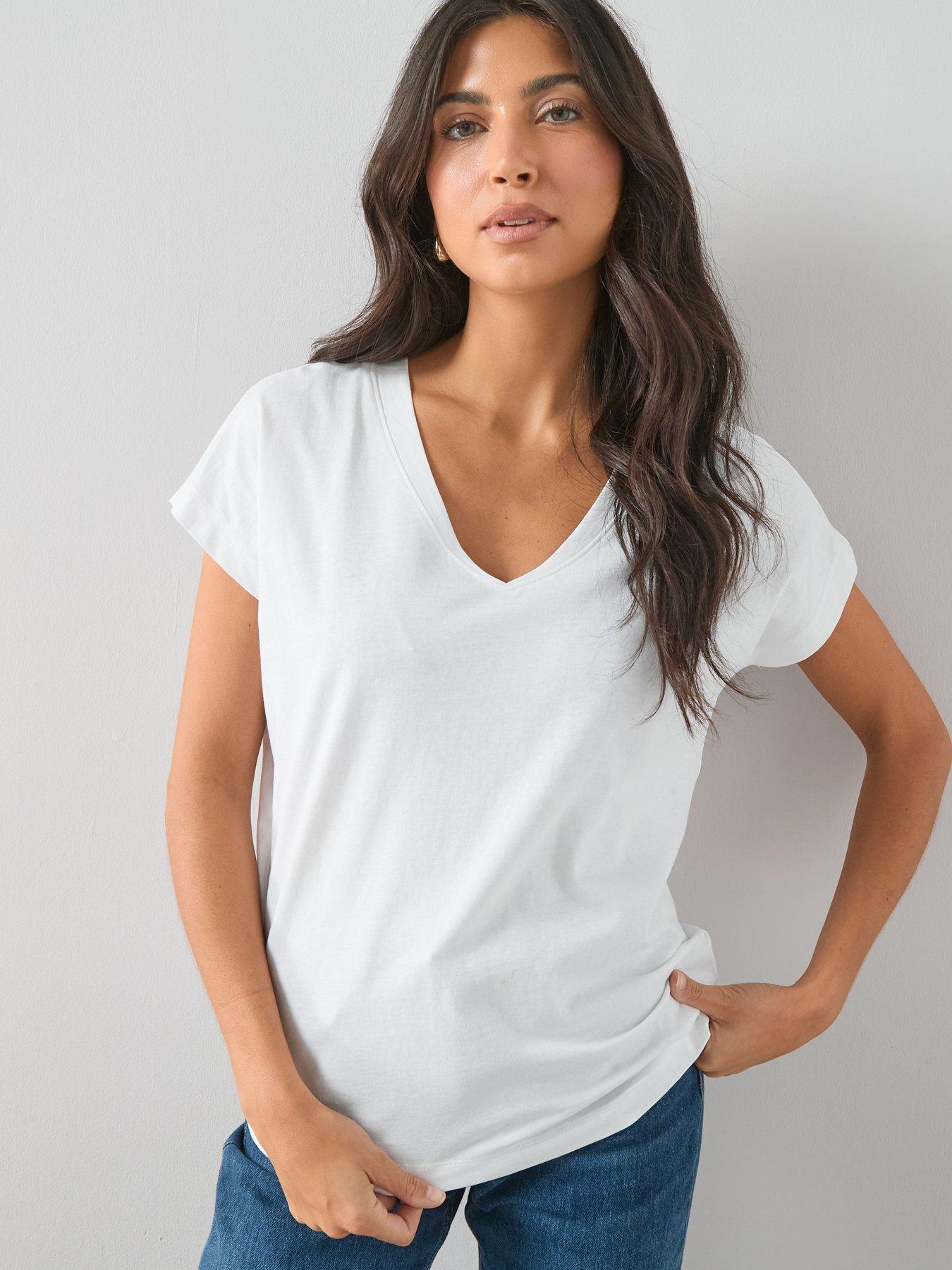 Image 7 of 7 of The Very Collection Womens 2 Pack V-Neck Cotton T-Shirts - Black/White