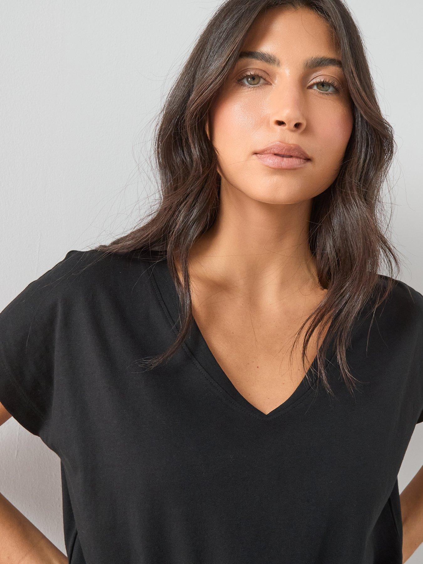 Image 4 of 6 of The Very Collection Womens V Neck 100% Cotton Jersey T-Shirt - Black