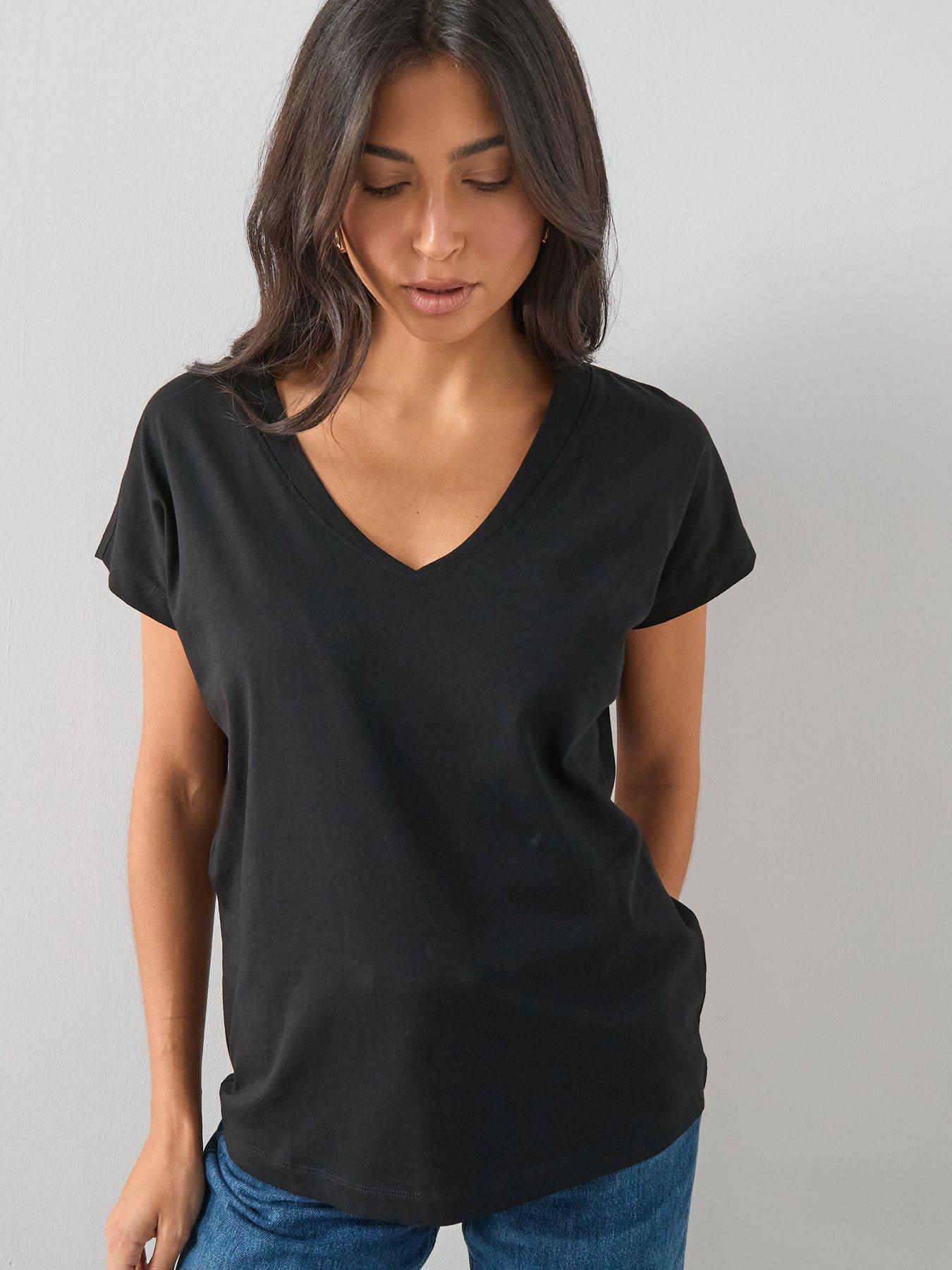 Image 5 of 6 of The Very Collection Womens V Neck 100% Cotton Jersey T-Shirt - Black