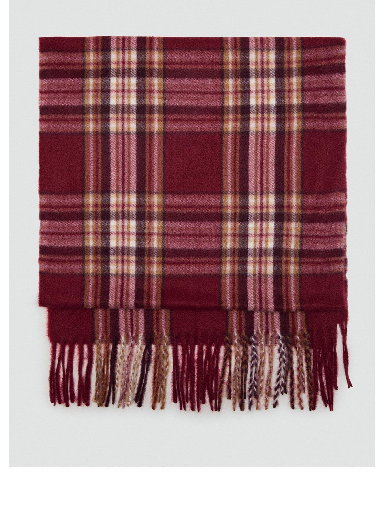 Mango Check Scarf With Fringed Ends - Red