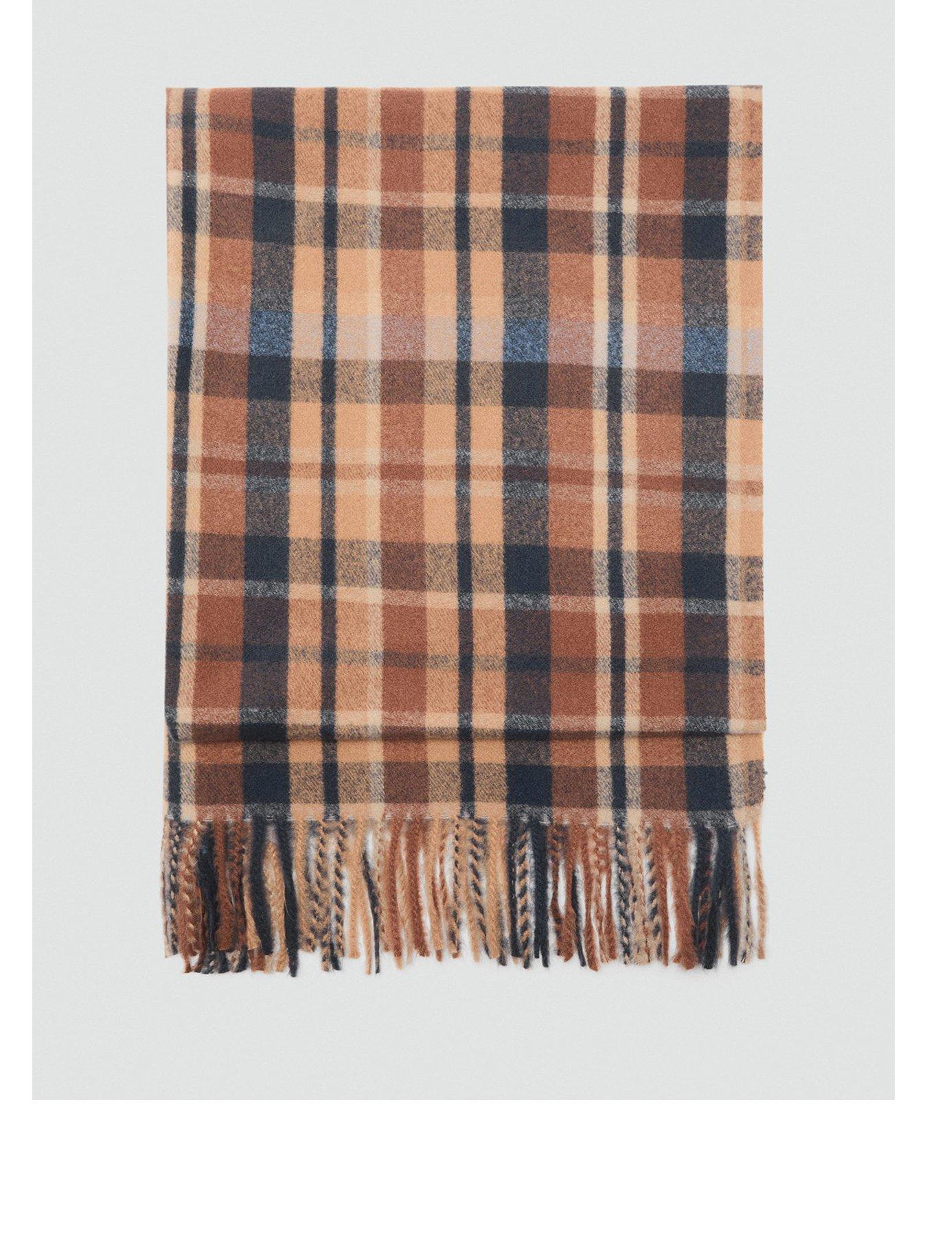 Mango Check Scarf With Fringed Ends - Brown