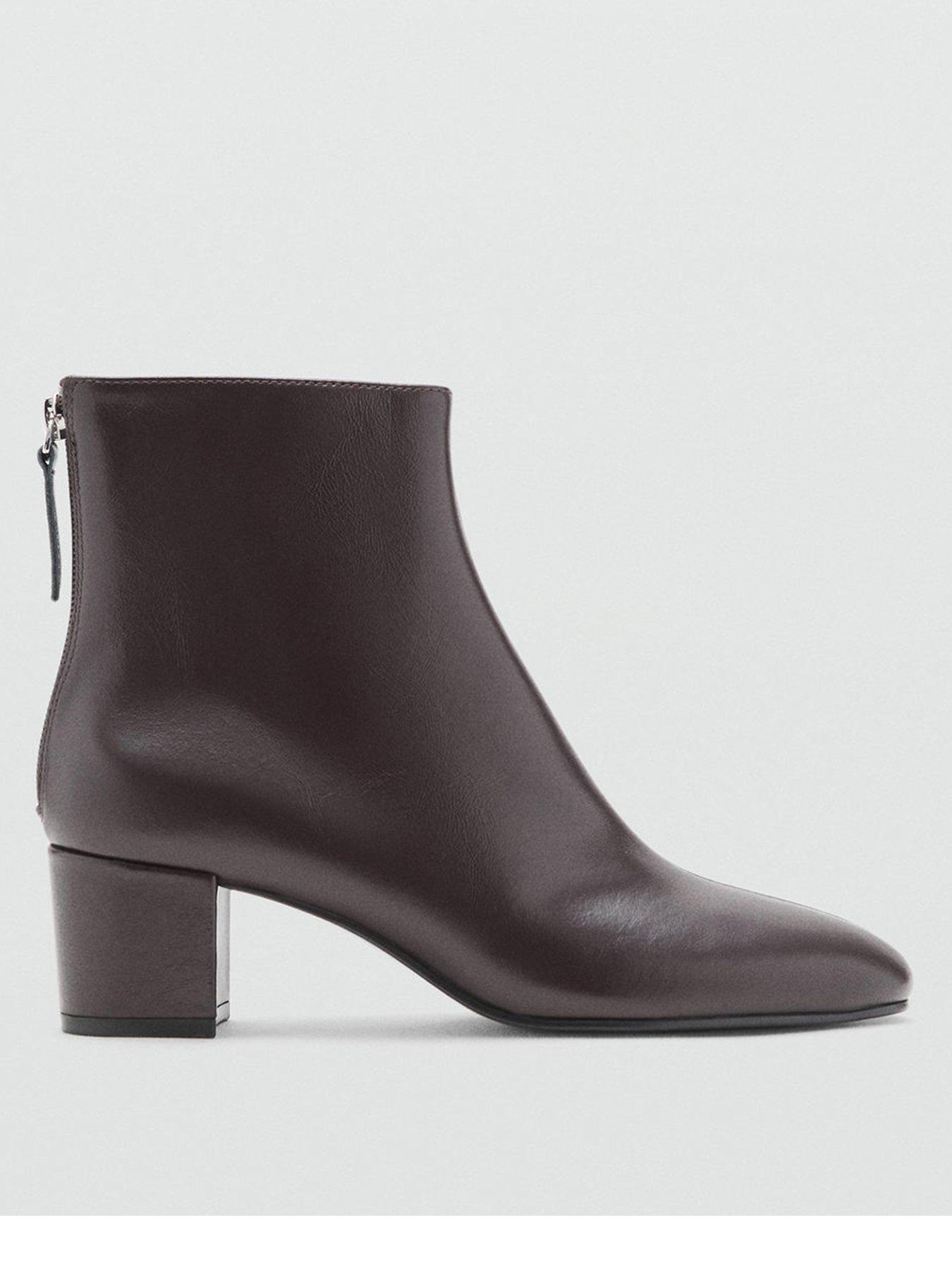 Mango Leather Ankle Boots With Block Heel