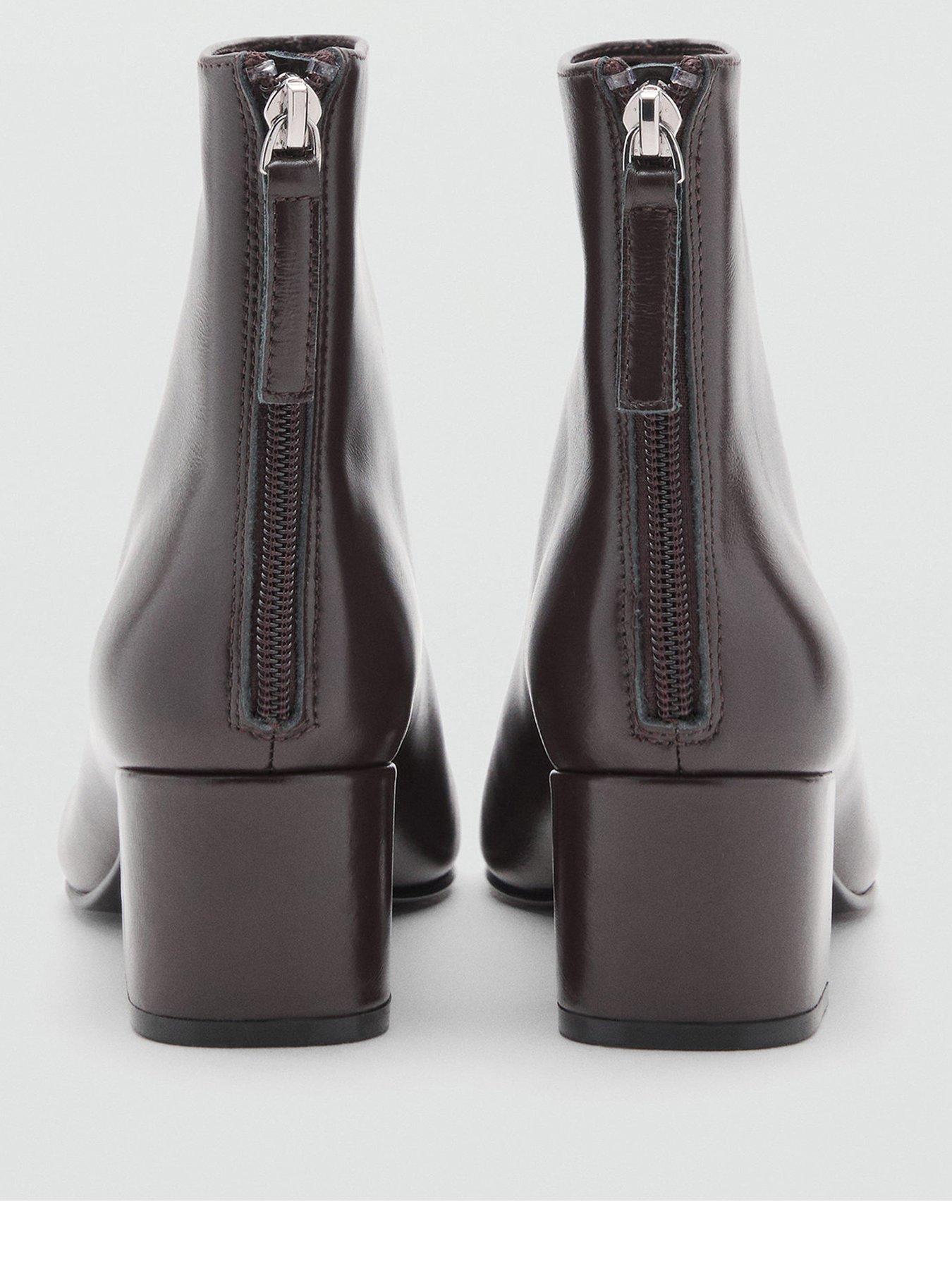  image of mango-leather-ankle-boots-with-block-heel-brown