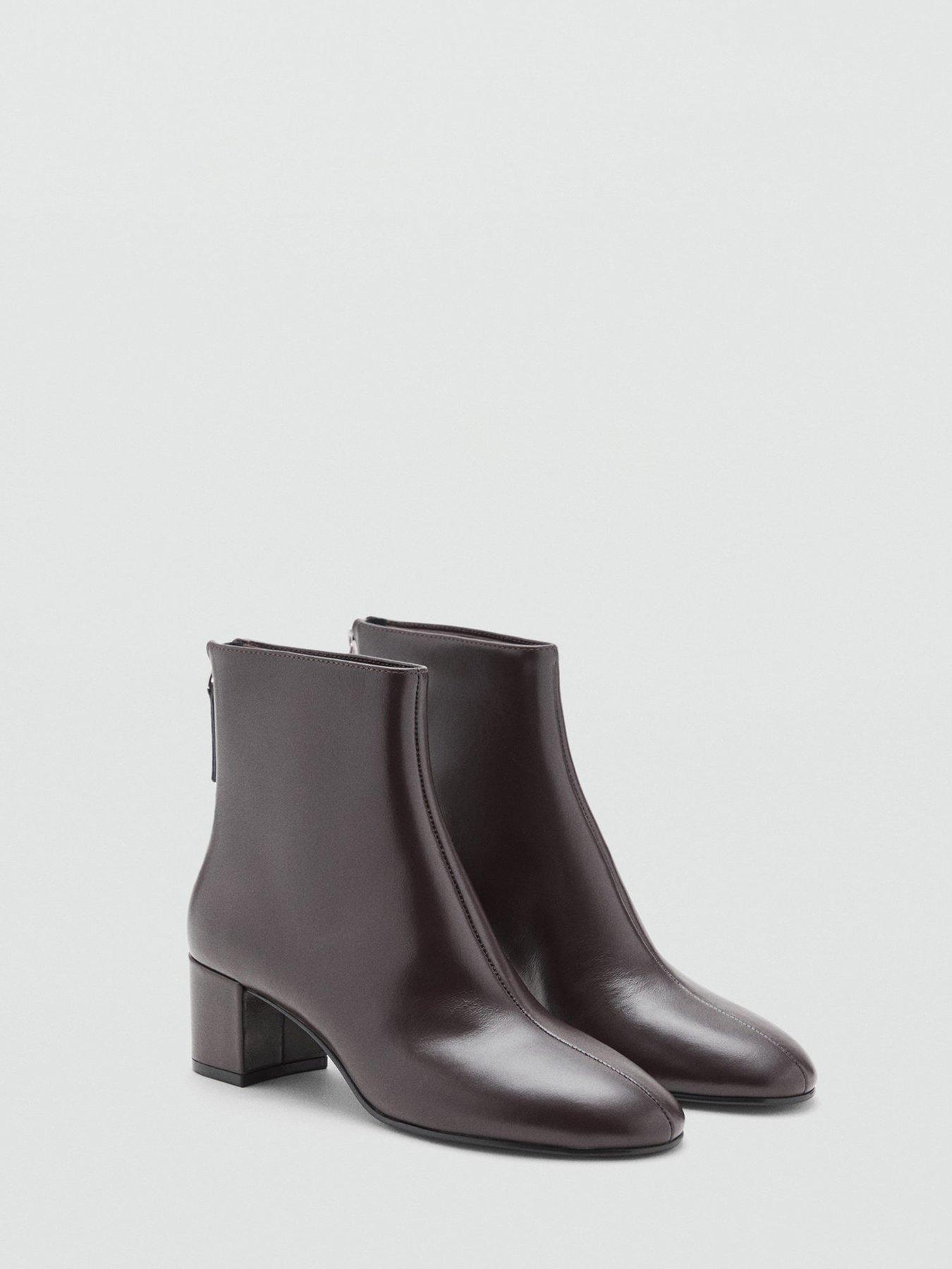  image of mango-leather-ankle-boots-with-block-heel-brown