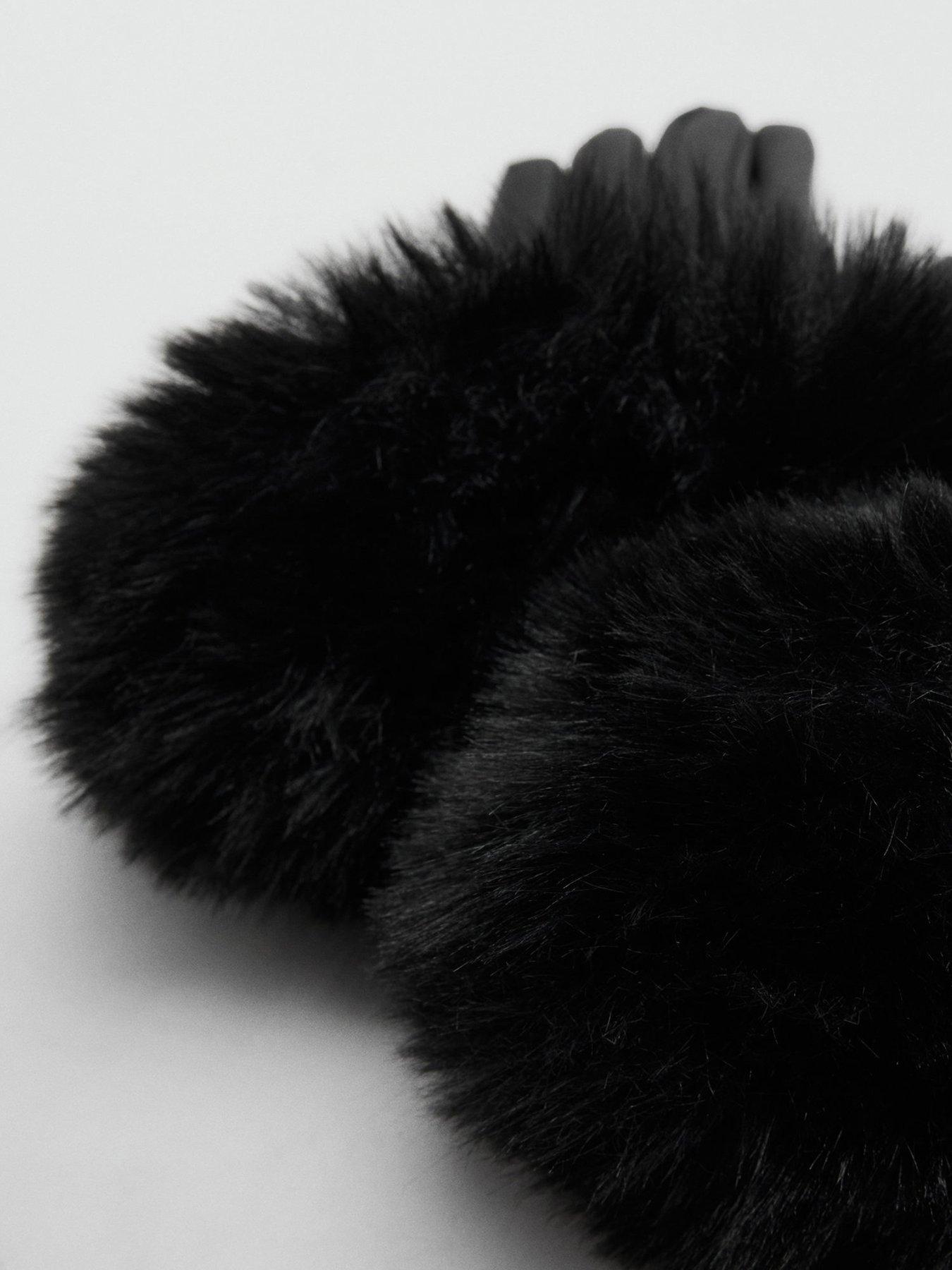back image of mango-faux-fur-cuff-gloves-black