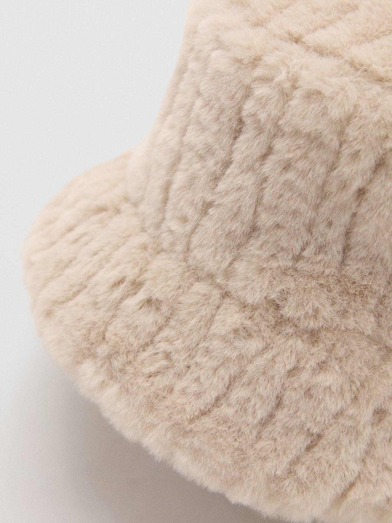  image of mango-faux-fur-bucket-hat-cream