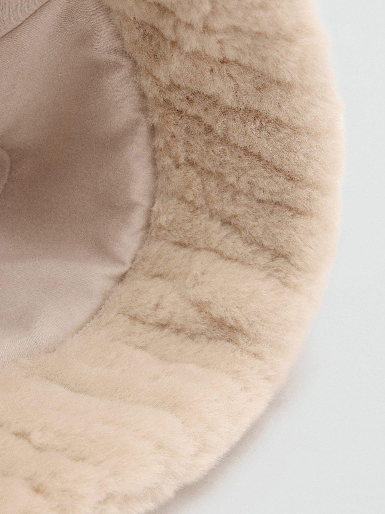  image of mango-faux-fur-bucket-hat-cream
