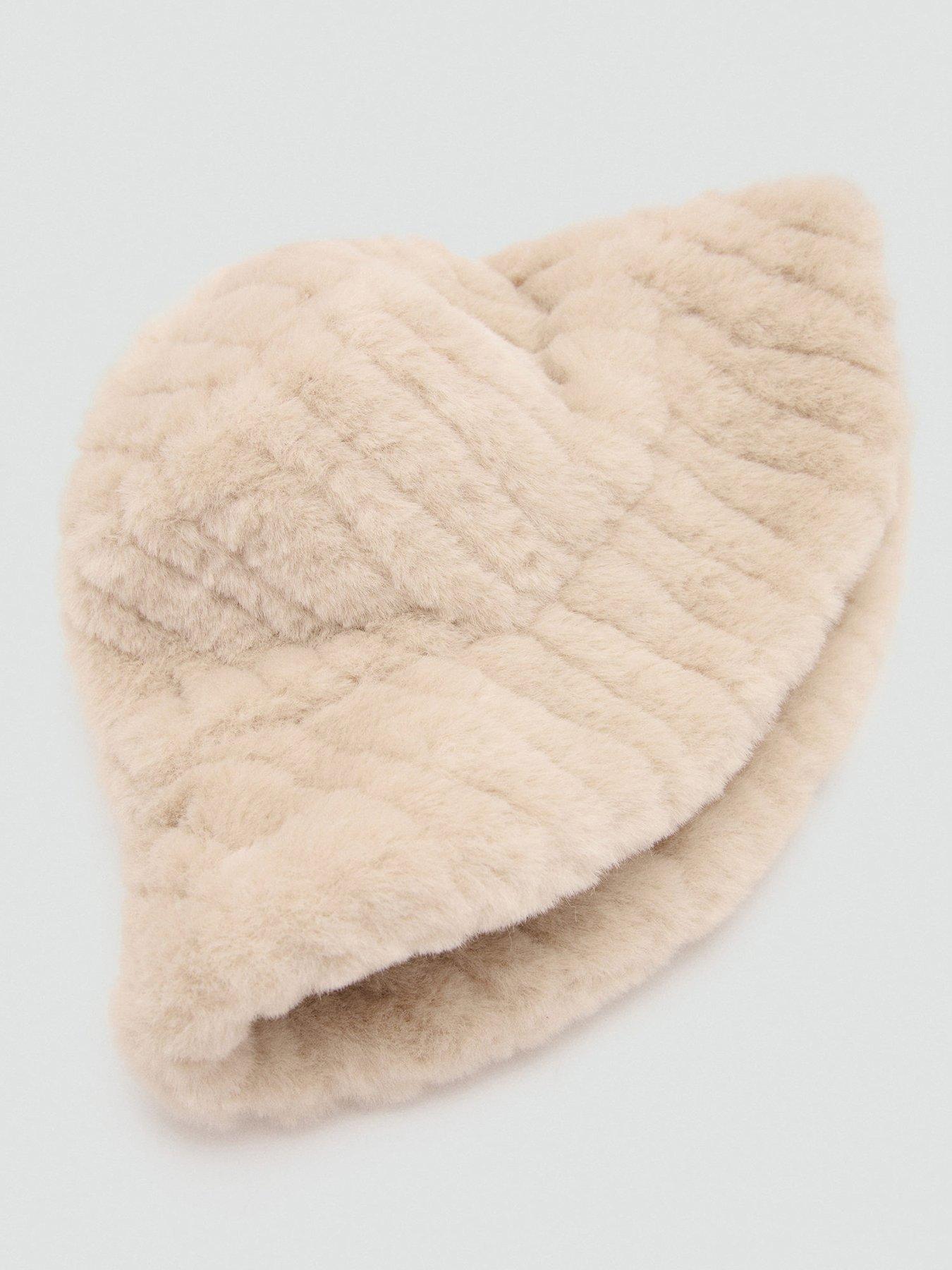  image of mango-faux-fur-bucket-hat-cream