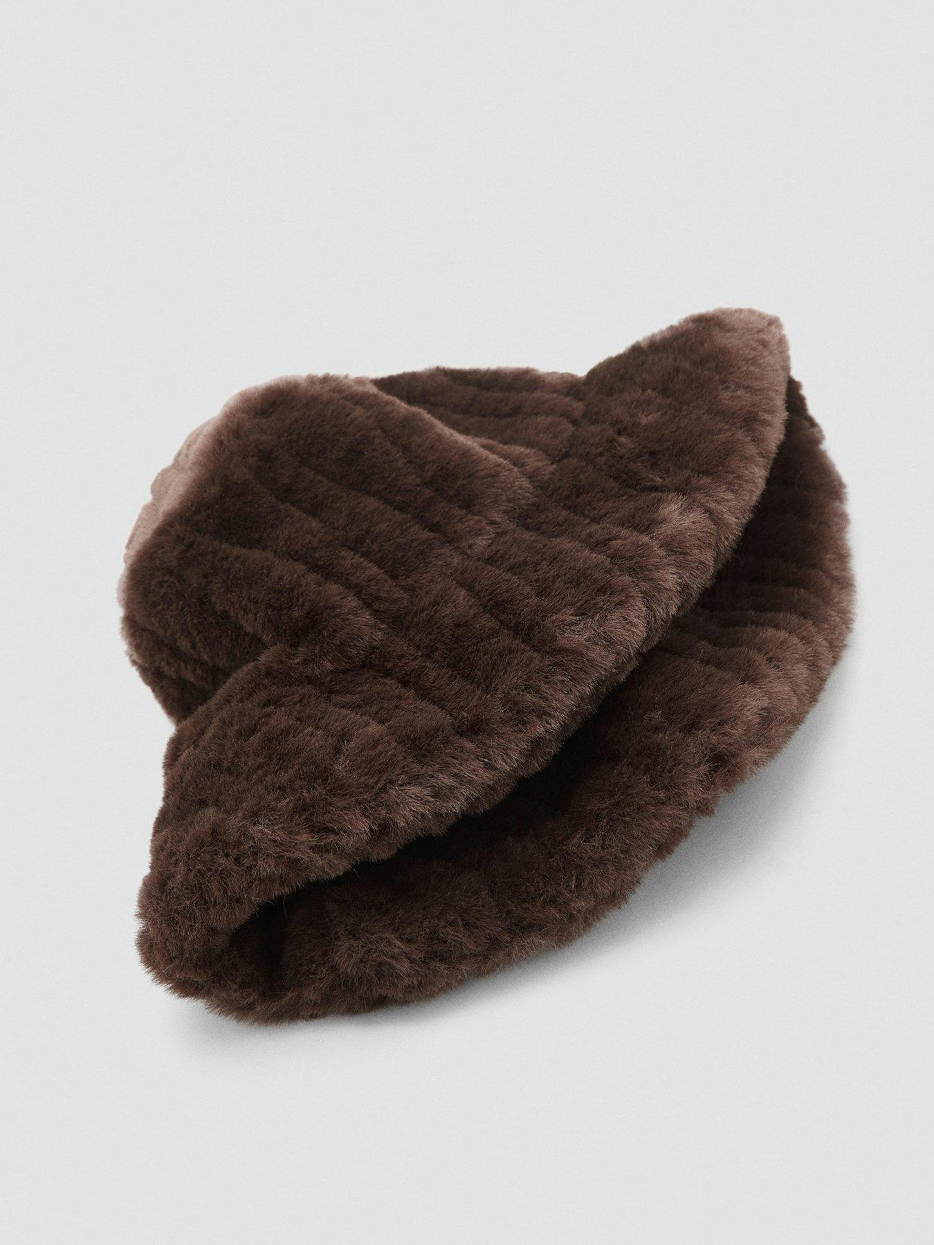  image of mango-faux-fur-bucket-hat-brown