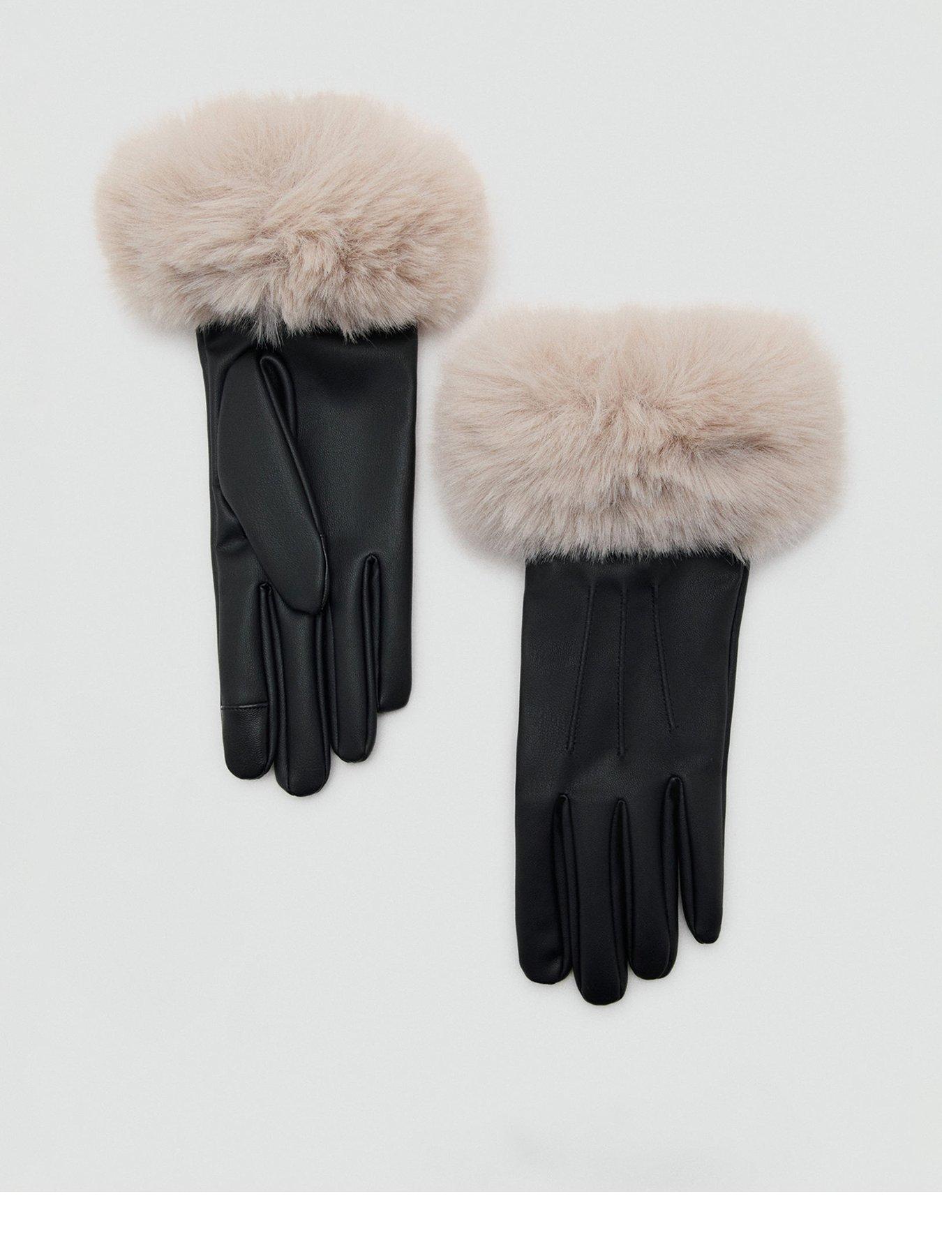 front image of mango-faux-fur-cuff-gloves