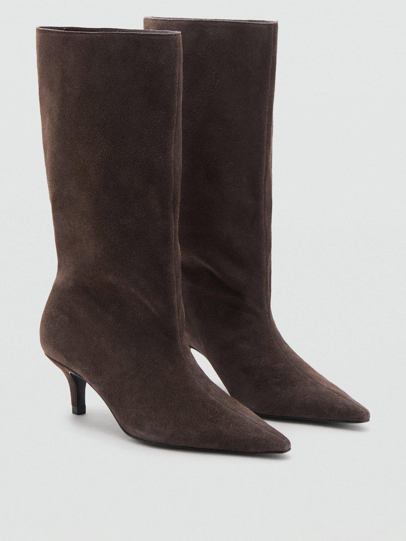 undefined Suede Ankle Boot With Kitten Heel - Brown