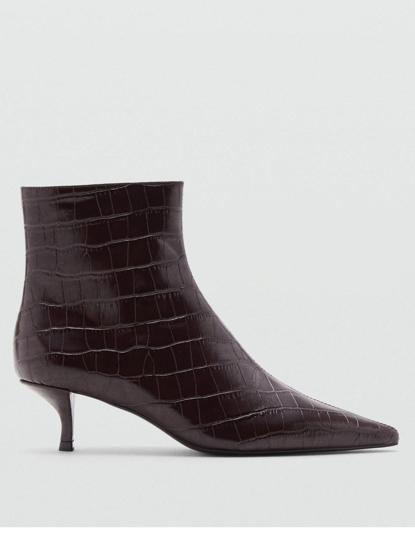 undefined Croc Effect Pointed Toe Ankle Boot - Brown