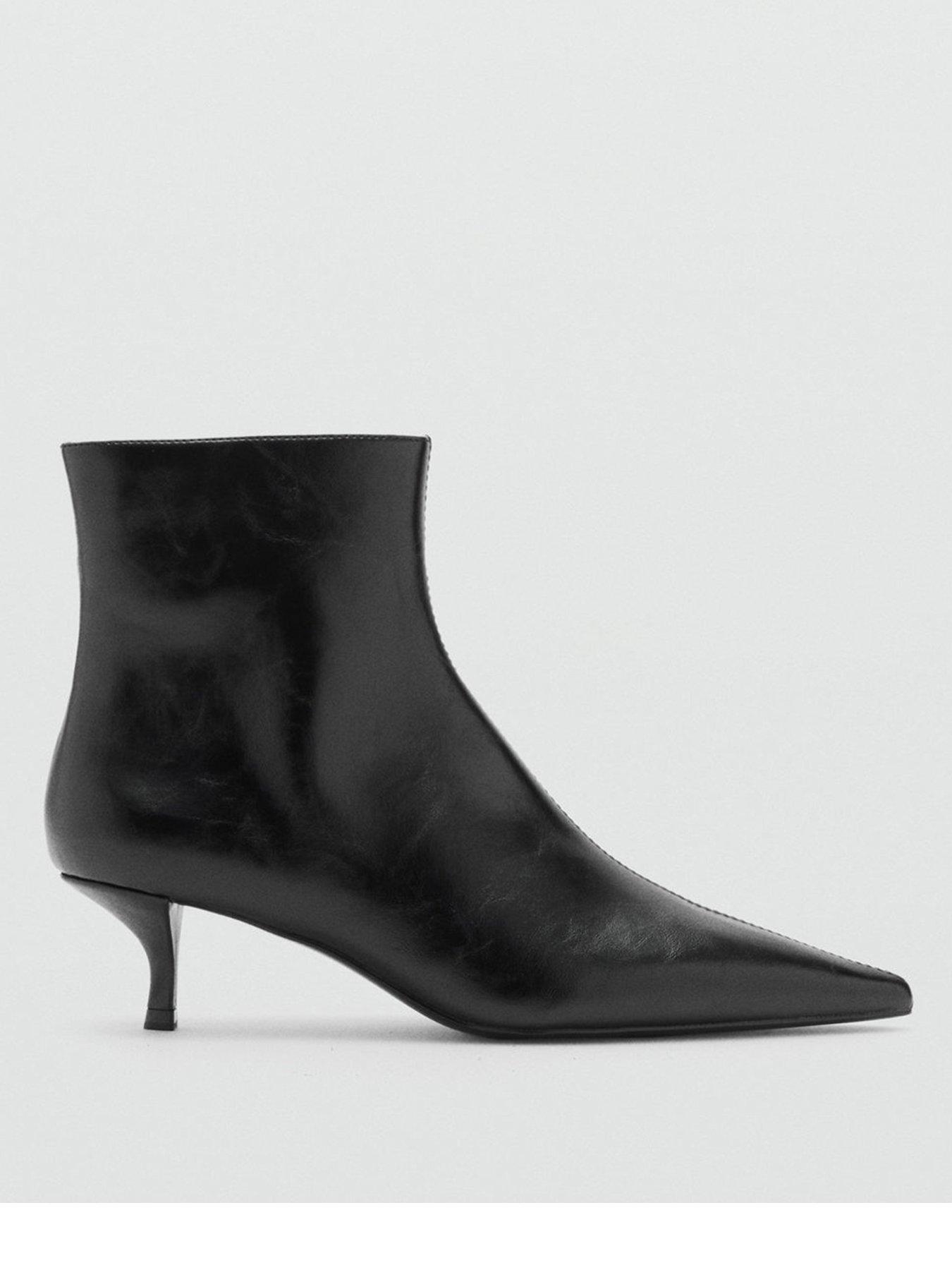 Mango Kitten Heel Pointed Ankle Boot - Black