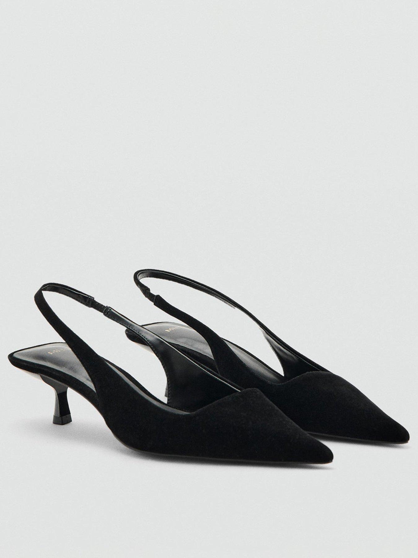 Image 1 of 5 of Mango Velvet Sling Back Kitten Heel - Black