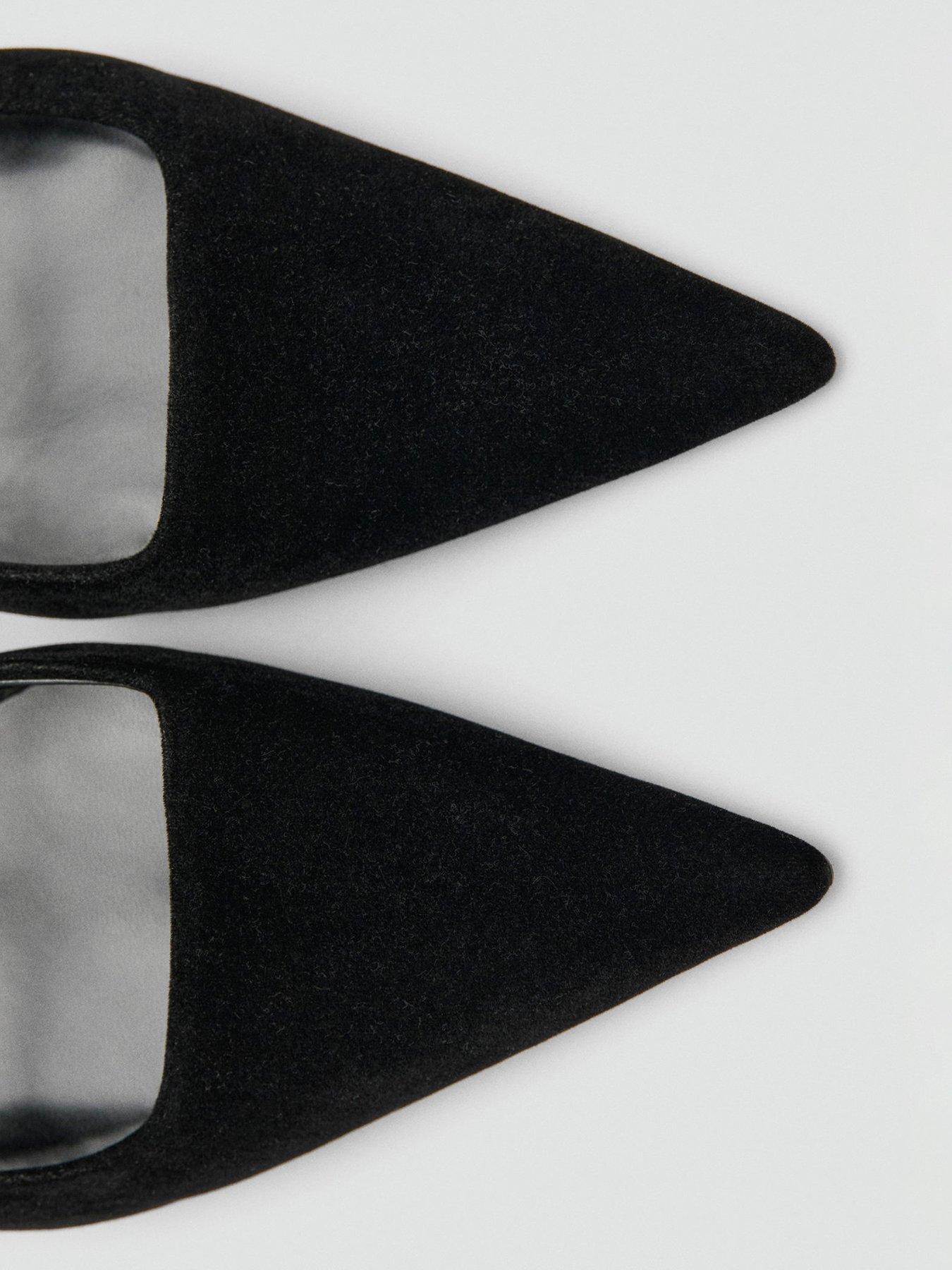 Image 4 of 5 of Mango Velvet Sling Back Kitten Heel - Black