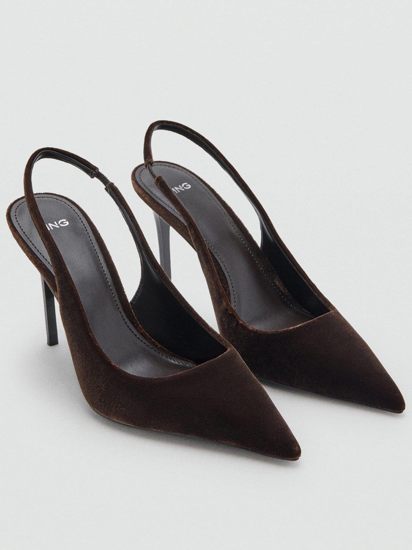 Mango Velvet Sling Back Court Shoes - Brown