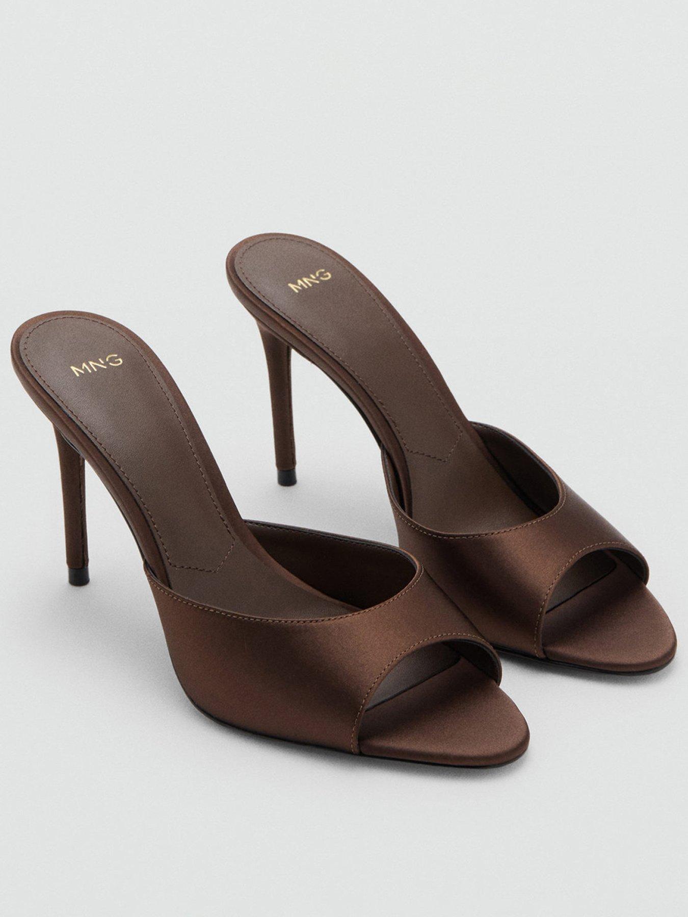 Mango Satin Open Toe Heel - Brown