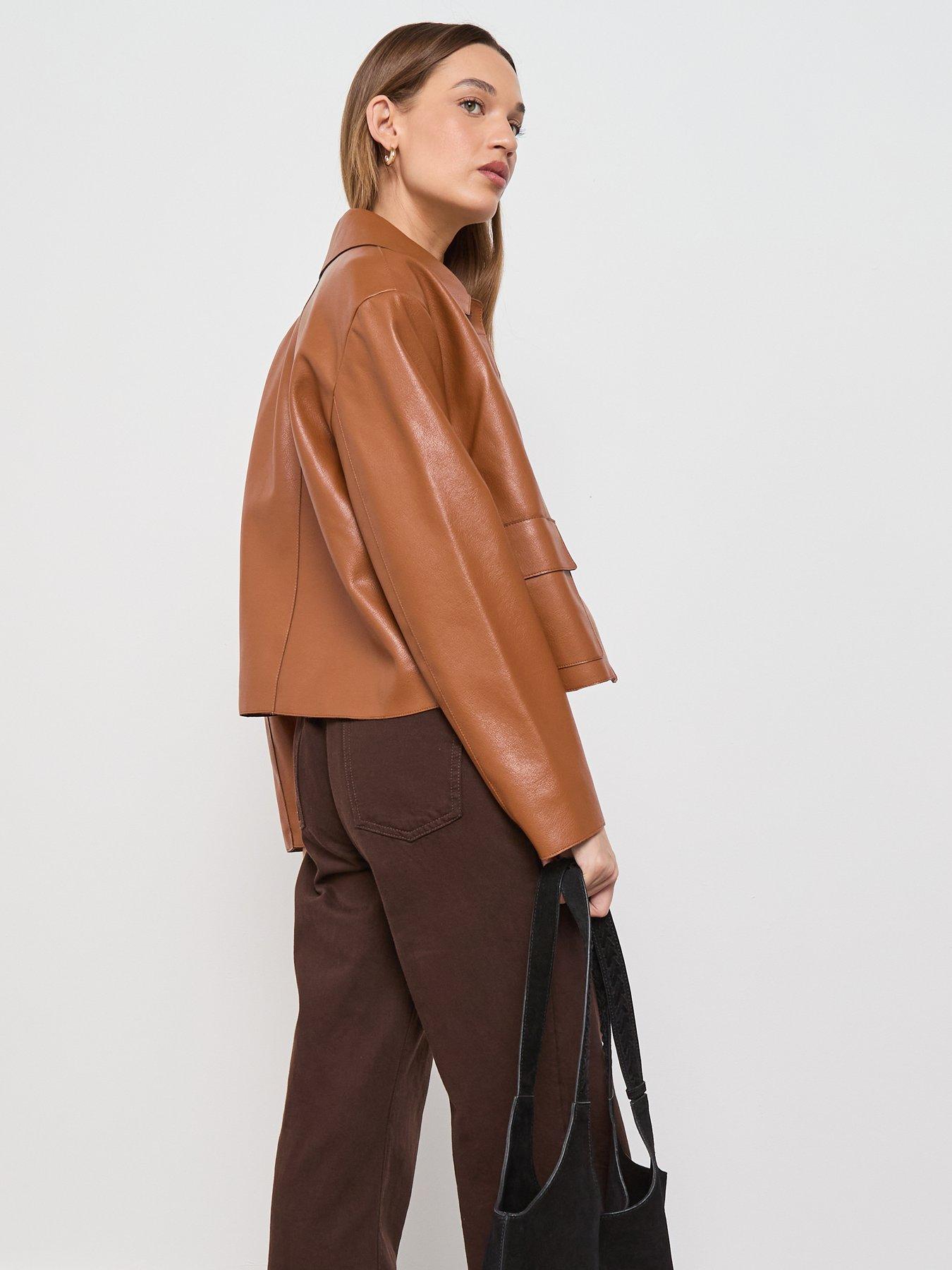 stillFront image of mango-leather-effect-jacket-with-pockets-beige