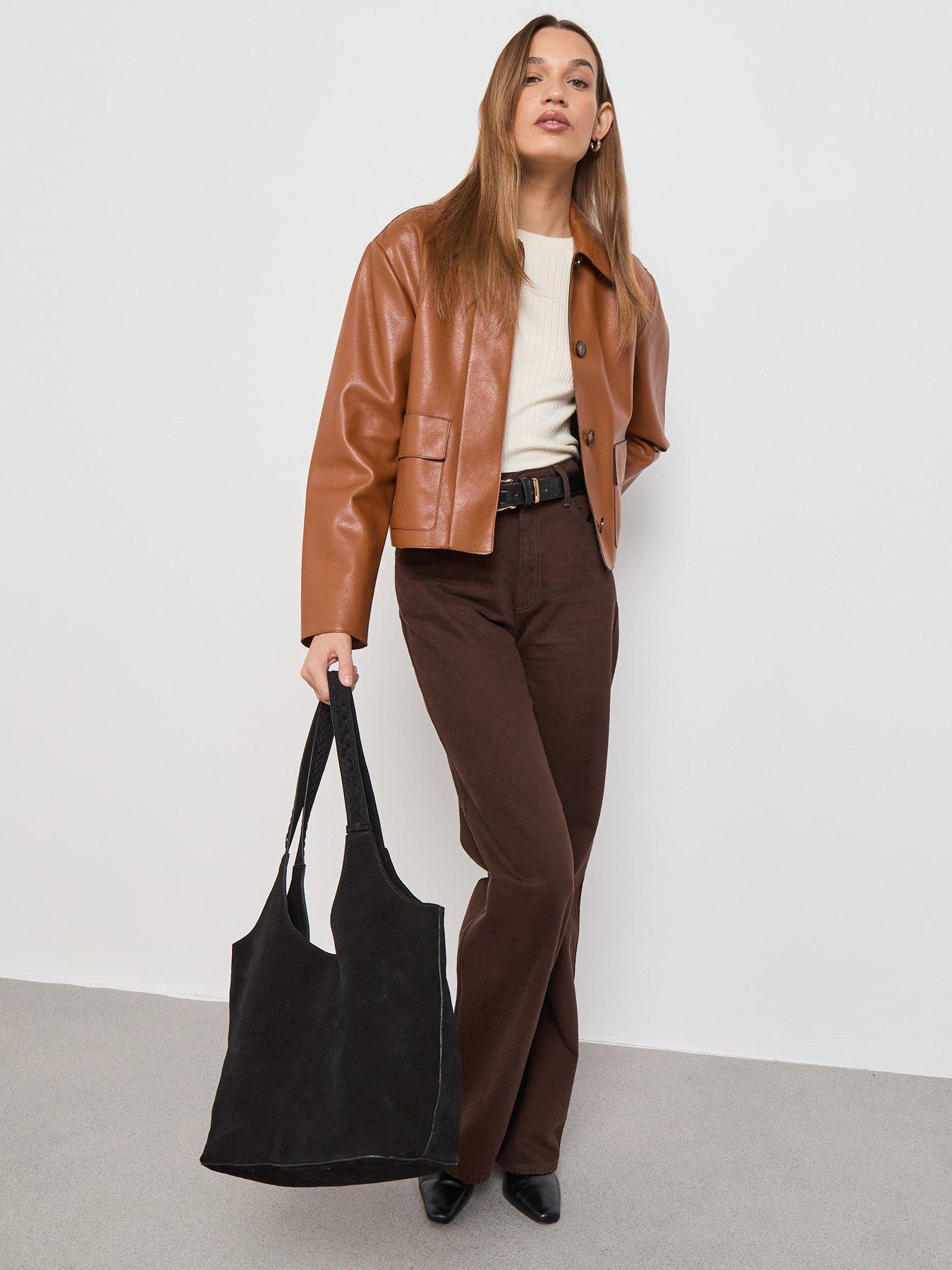  image of mango-leather-effect-jacket-with-pockets-beige