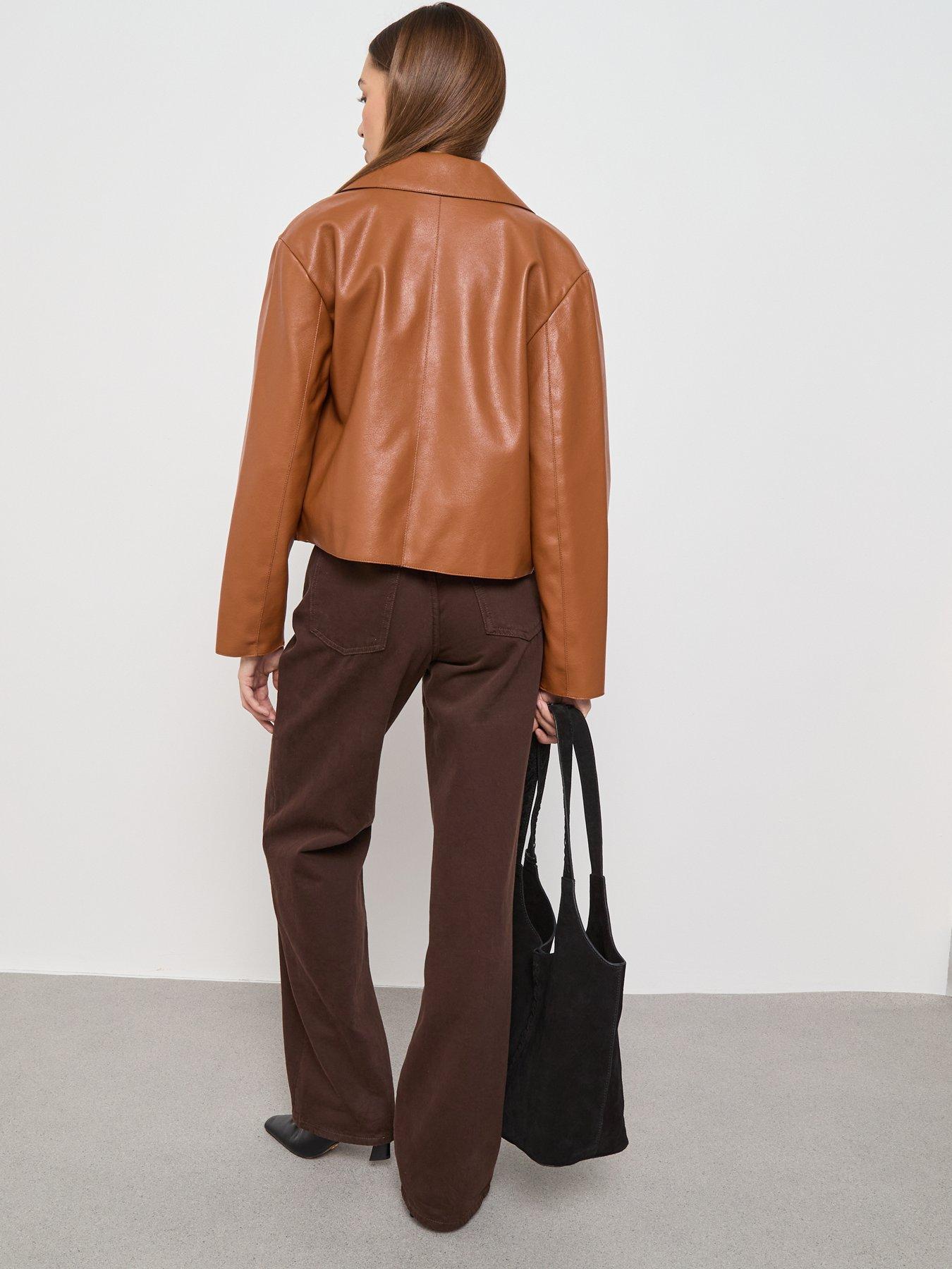  image of mango-leather-effect-jacket-with-pockets-beige