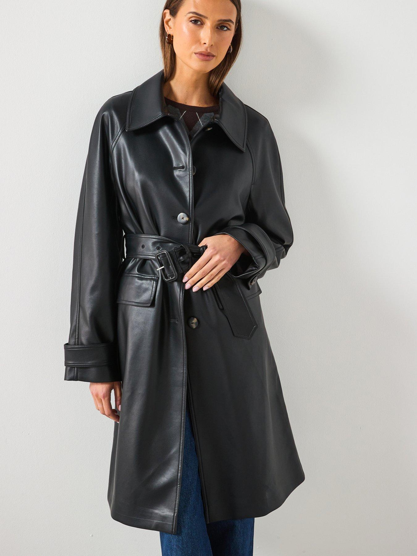  image of mango-long-faux-leather-trench-with-belt-black