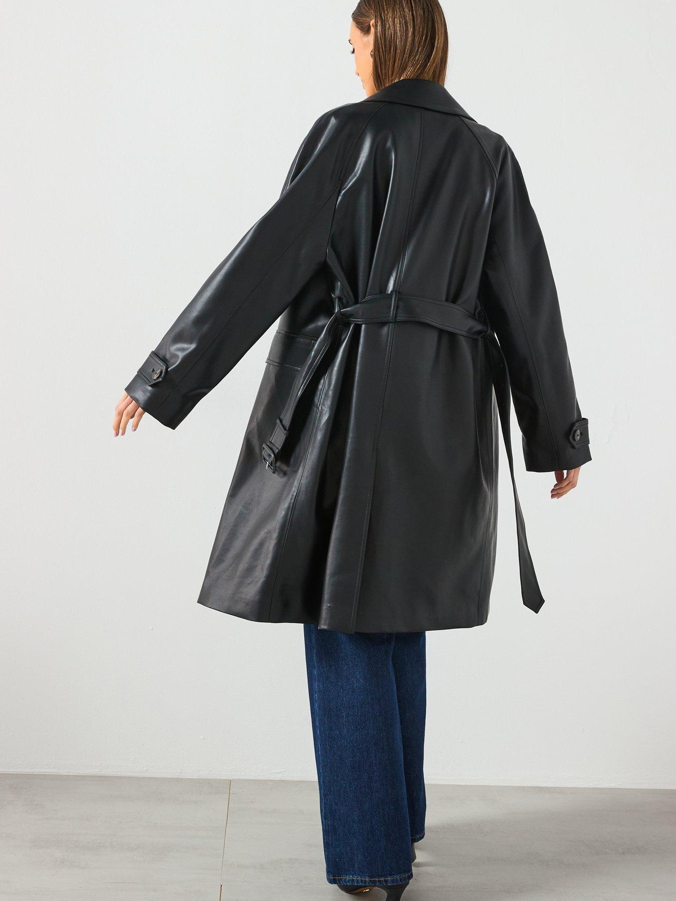 image of mango-long-faux-leather-trench-with-belt-black