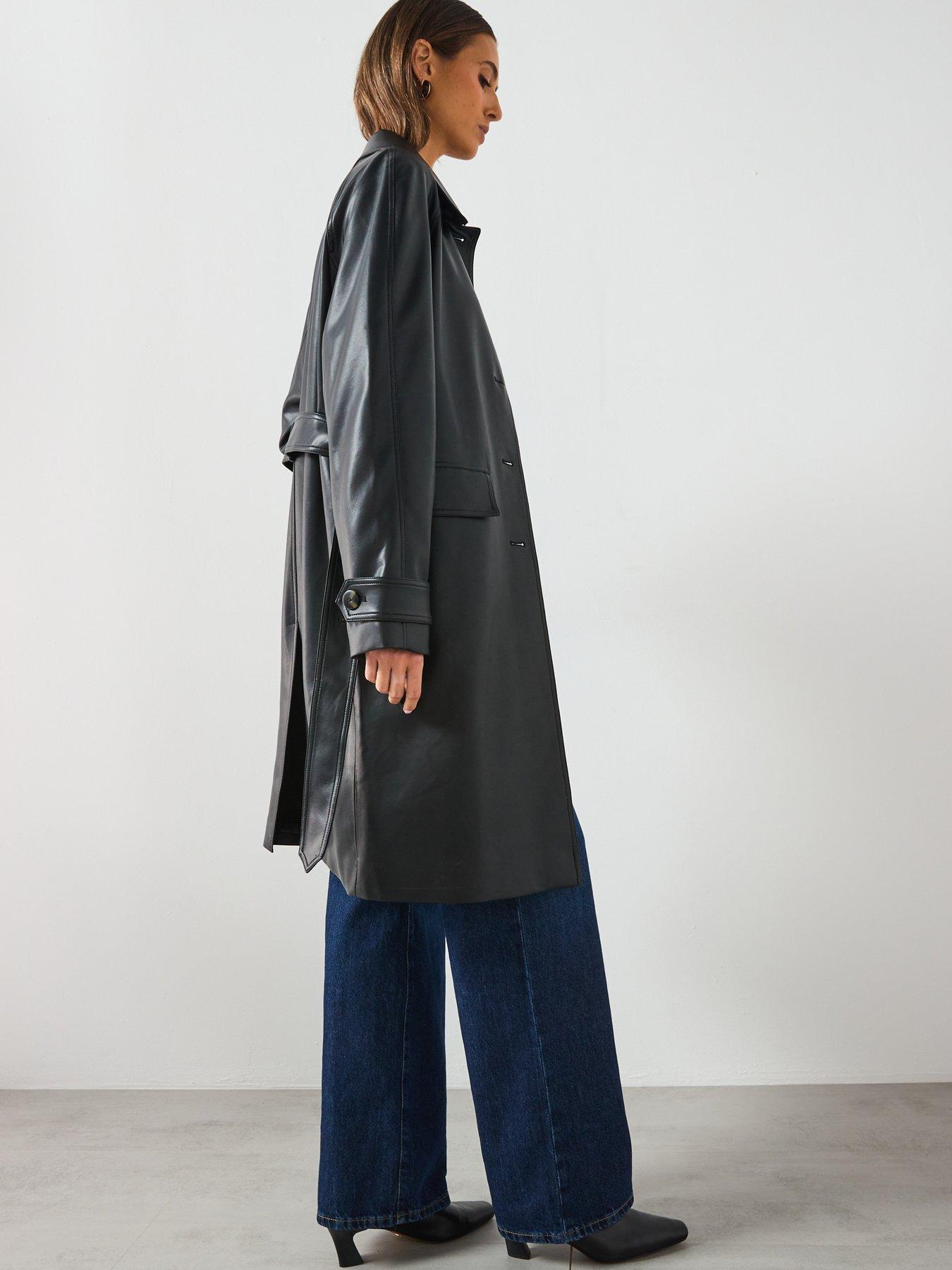  image of mango-long-faux-leather-trench-with-belt-black