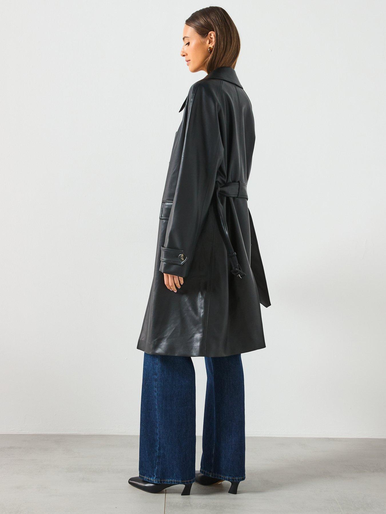  image of mango-long-faux-leather-trench-with-belt-black