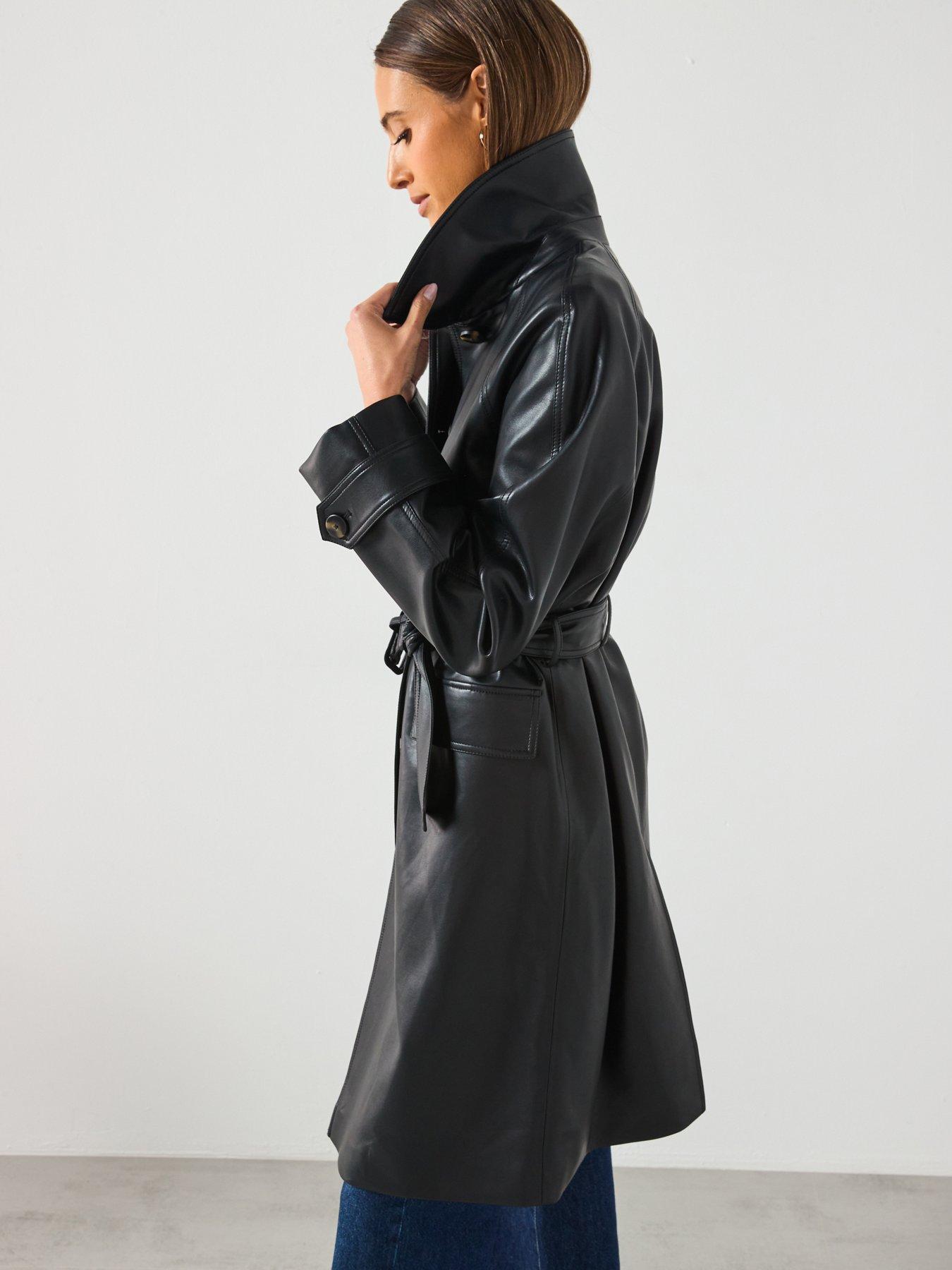  image of mango-long-faux-leather-trench-with-belt-black