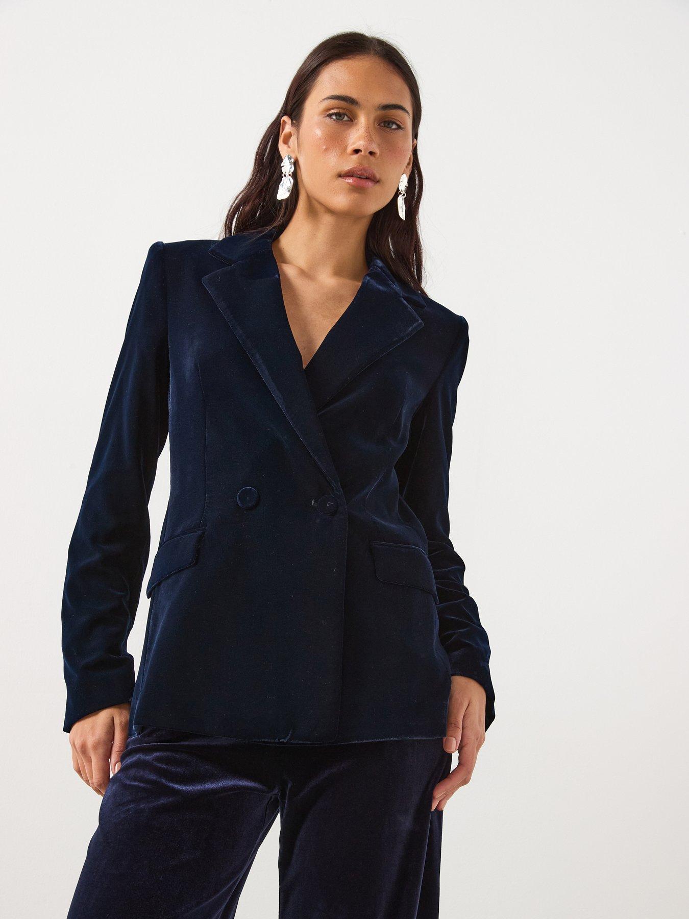 Mango Velvet Tailored Blazer - Navy