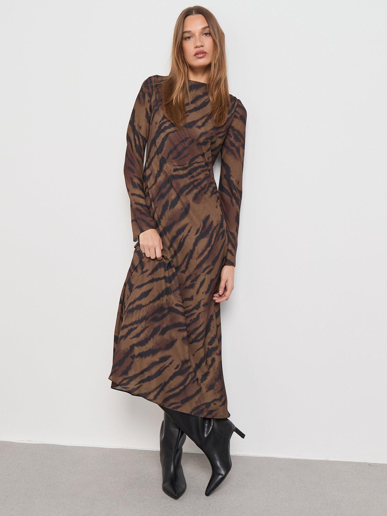 front image of mango-satin-animal-print-dress