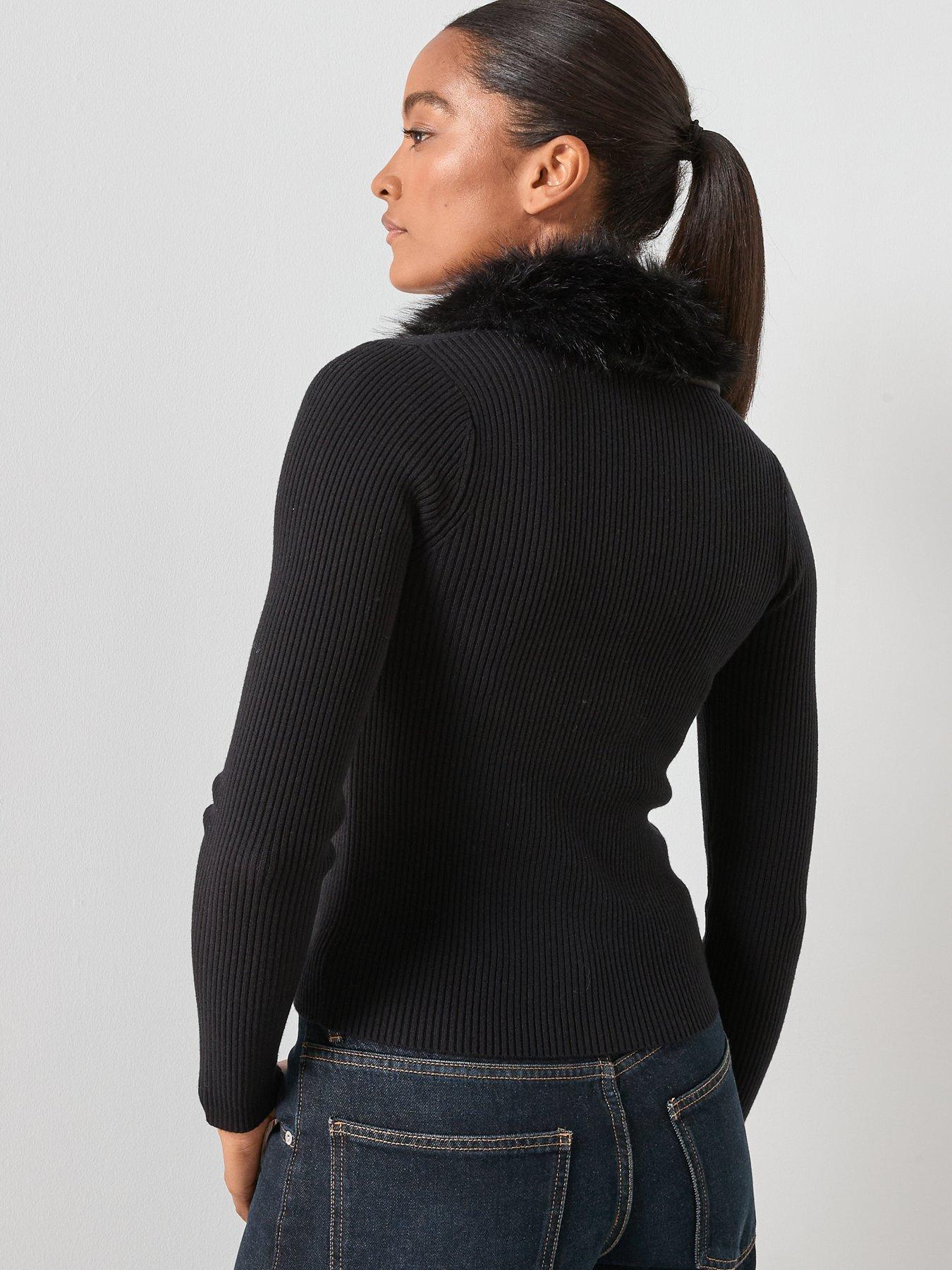  image of mango-cardigan-with-faux-fur-collar