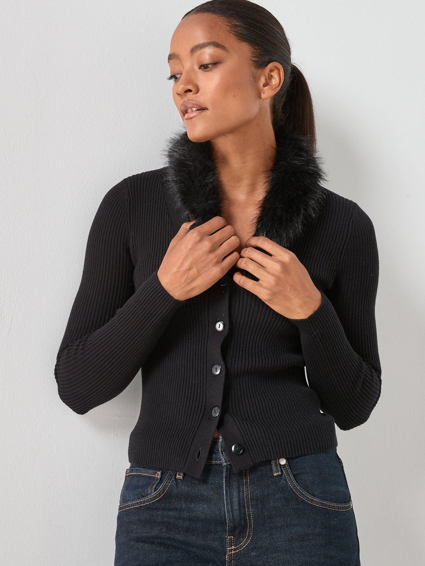  image of mango-cardigan-with-faux-fur-collar