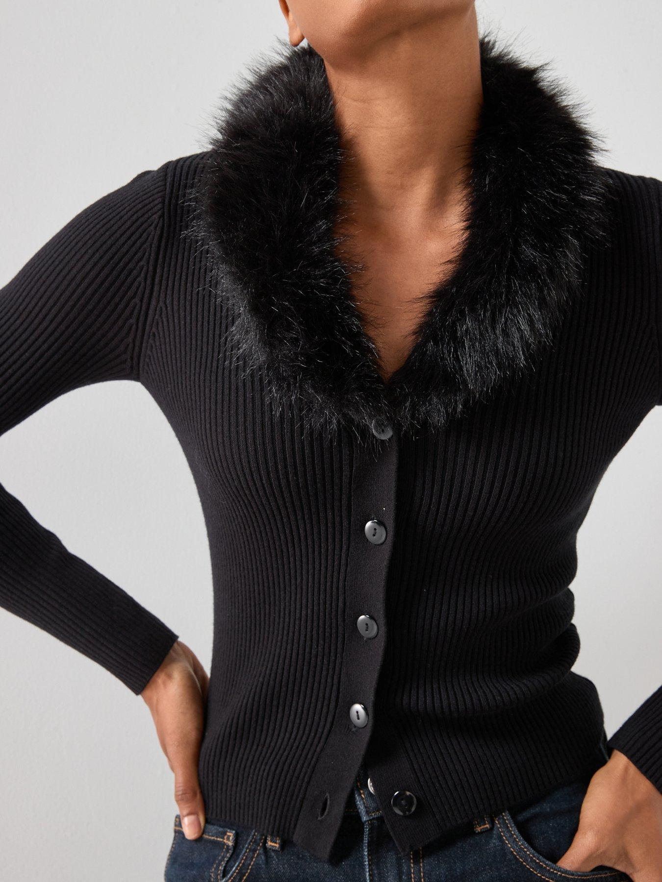  image of mango-cardigan-with-faux-fur-collar