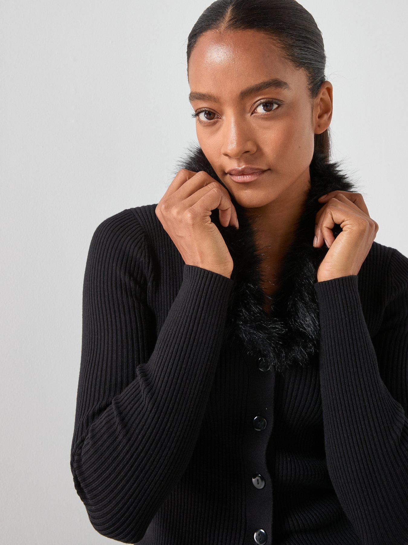  image of mango-cardigan-with-faux-fur-collar