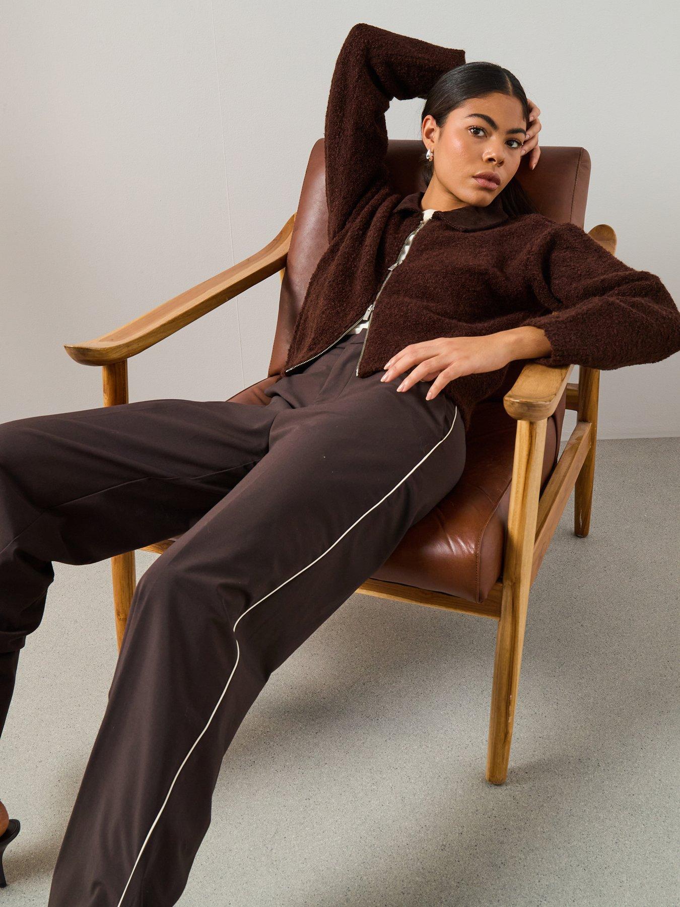  image of mango-piping-detail-tailored-trouser-brown